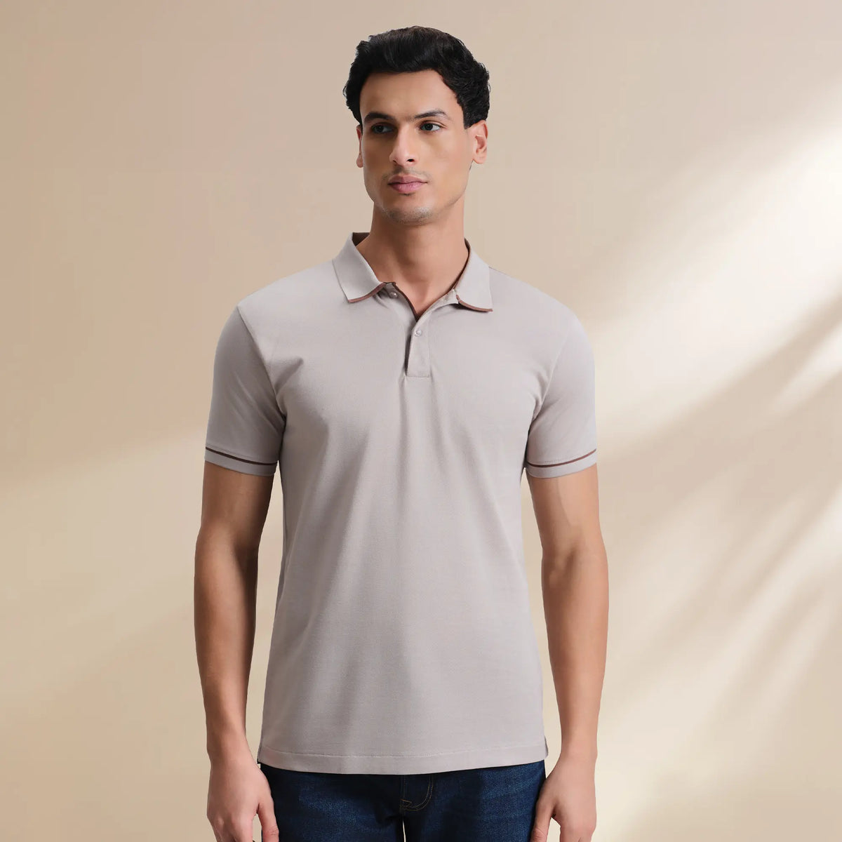 Pique Polo T-shirt - Warm Grey