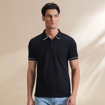Pique Polo T-shirt - Pitch Black