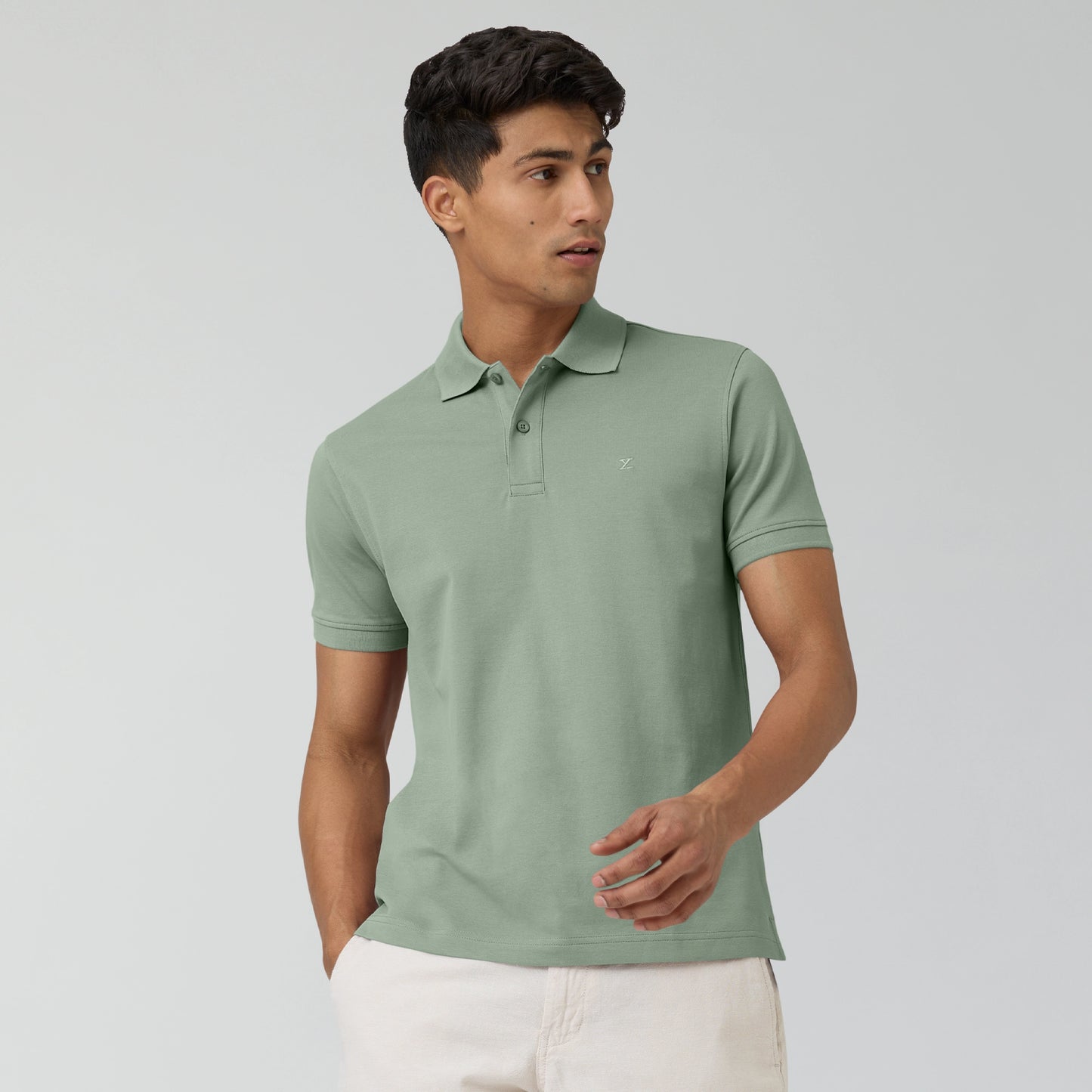 Combed Cotton Polo T-shirt - Sage Green