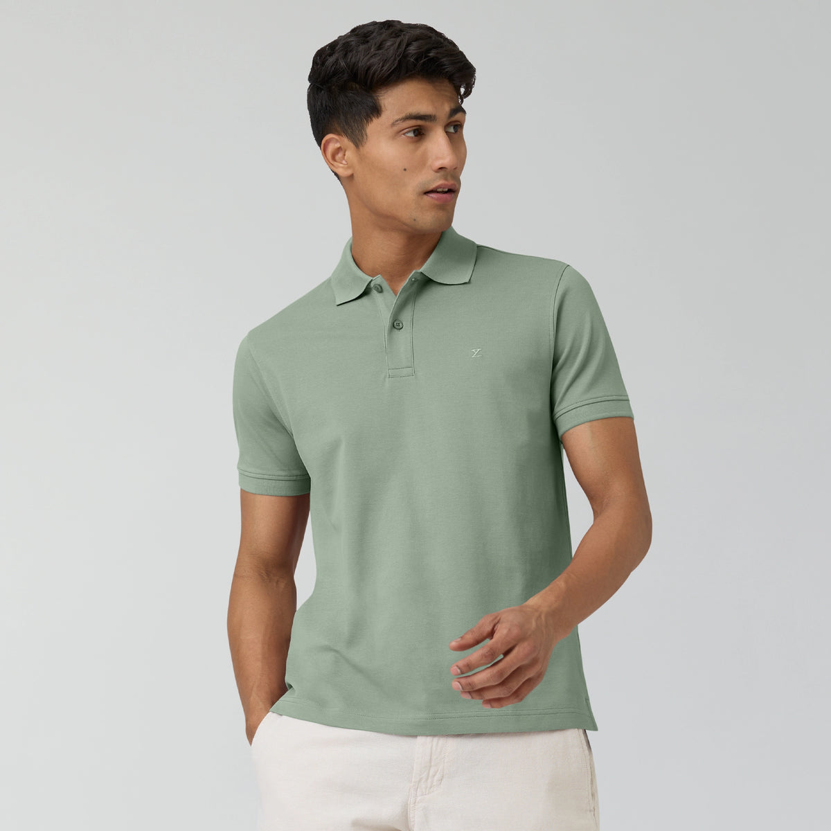 Combed Cotton Polo T-shirt - Sage Green
