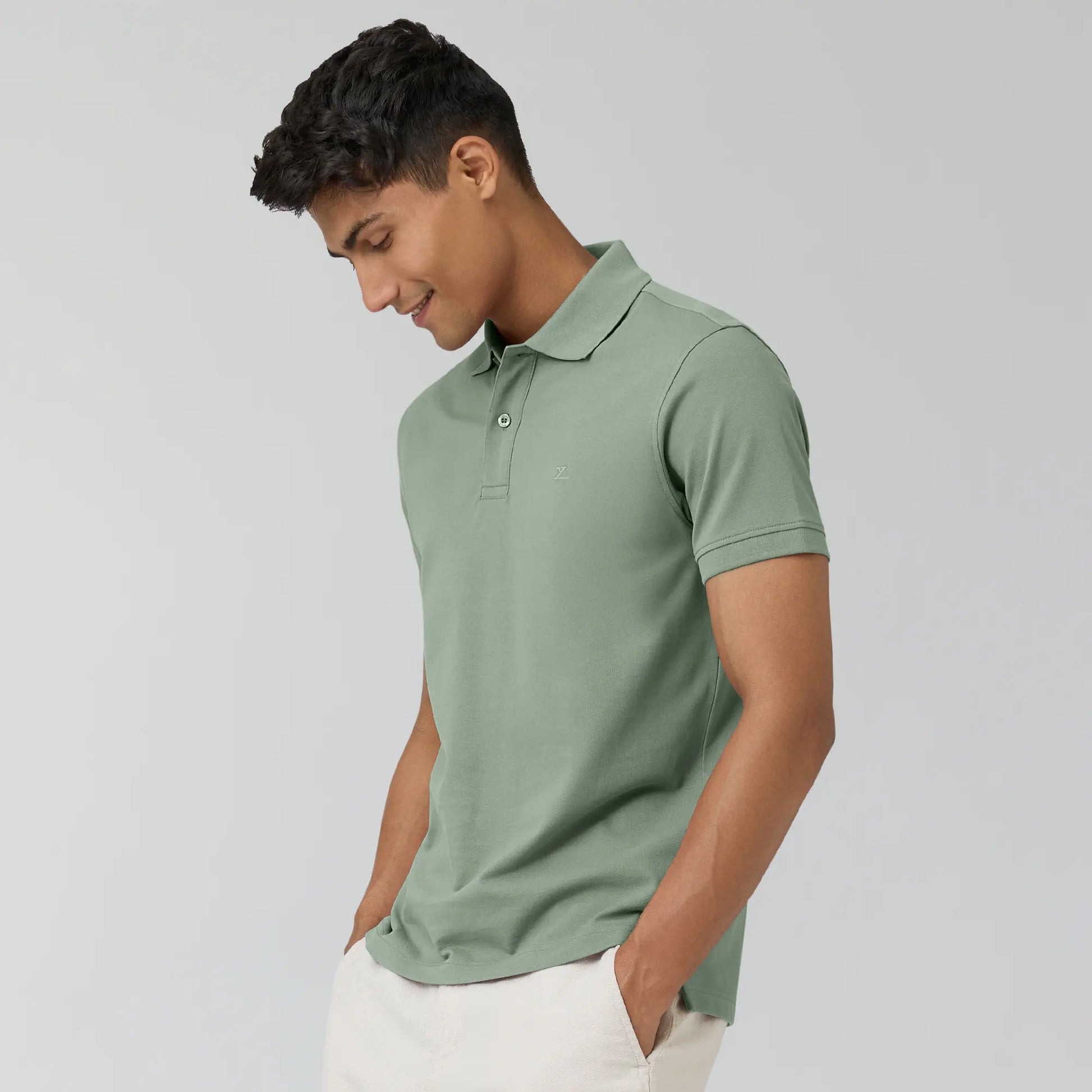 Combed Cotton Polo T-shirt - Sage Green