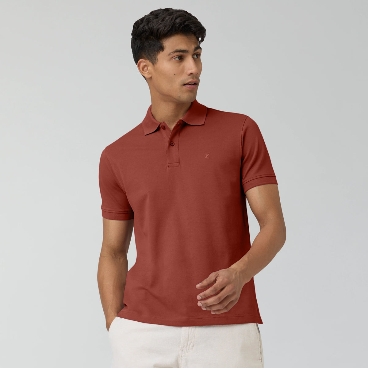 Combed Cotton Polo T-shirt - Brick Red