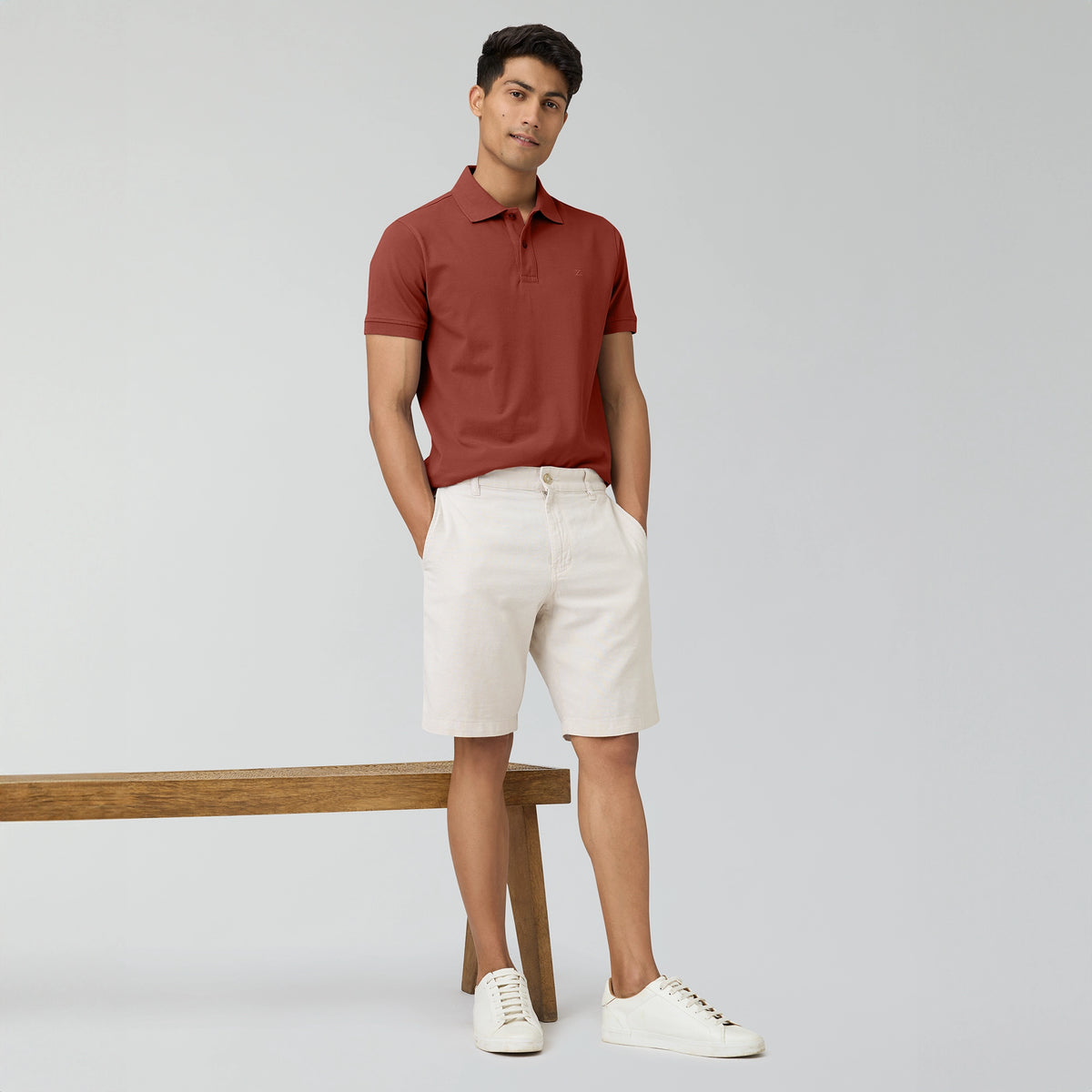 Combed Cotton Polo T-shirt - Brick Red