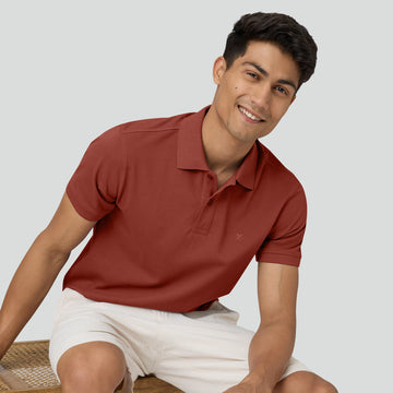 Combed Cotton Polo T-shirt - Brick Red