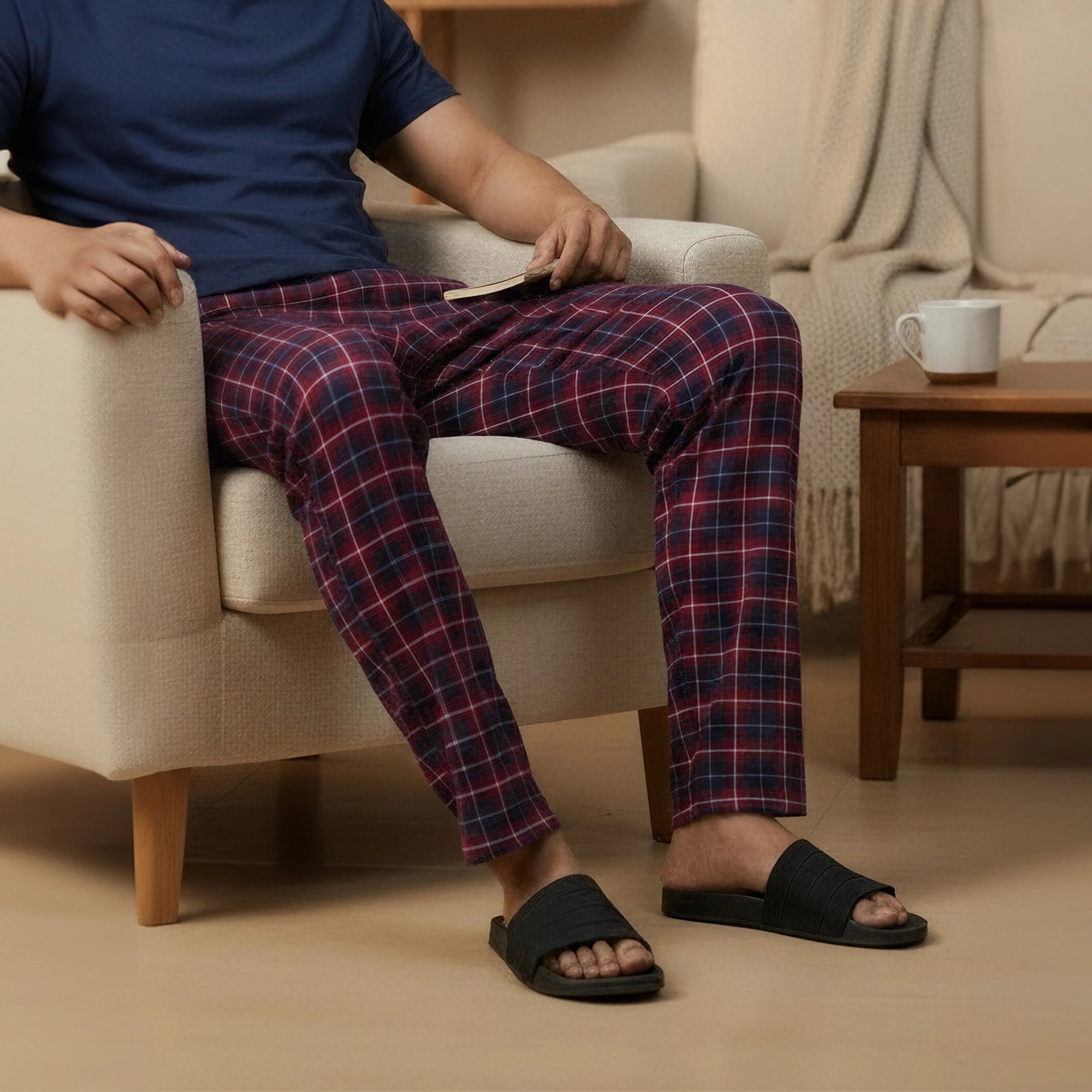 Checkmate Combed Cotton Pyjamas Autumn Maroon