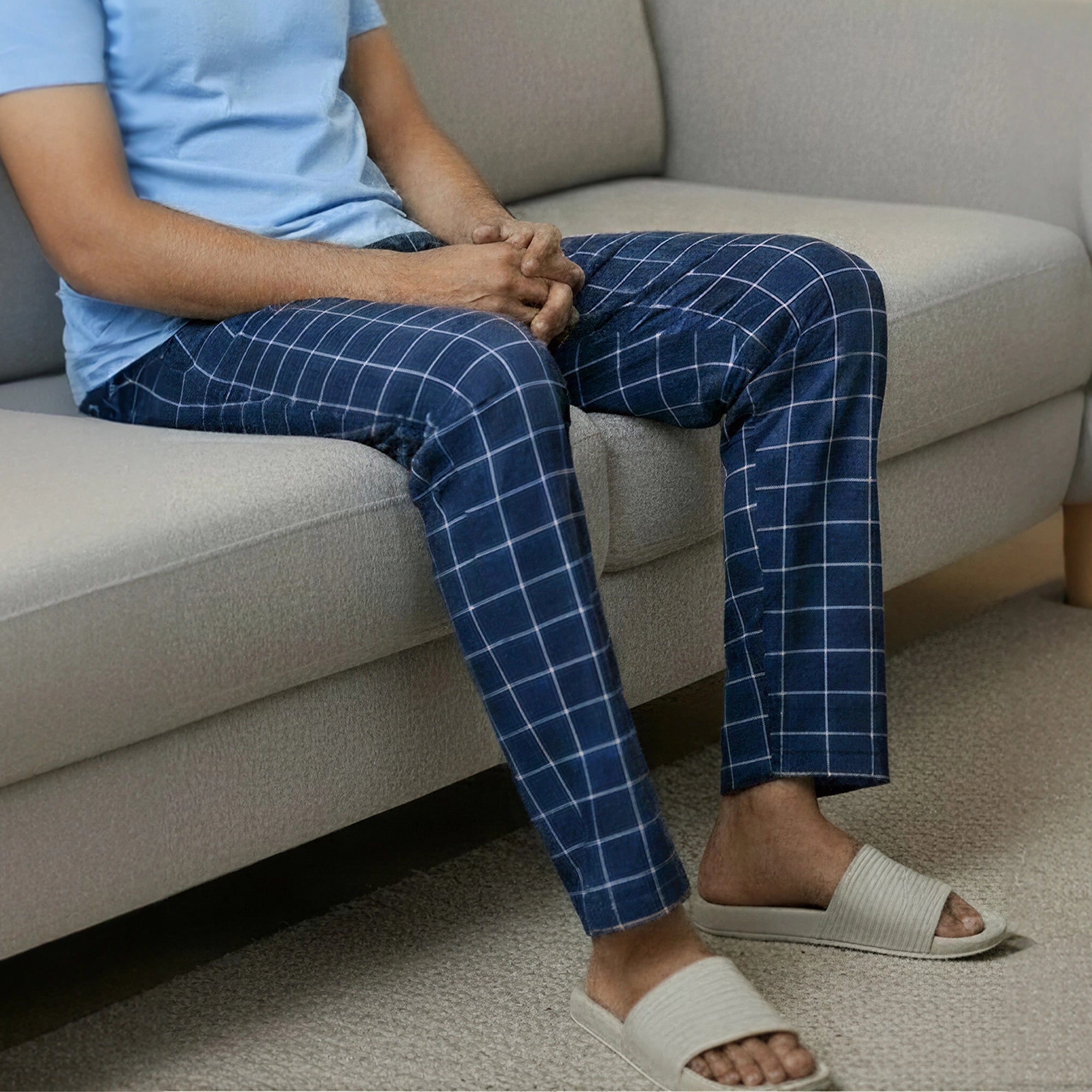 Checkmate Combed Cotton Pyjamas Vivid Blue