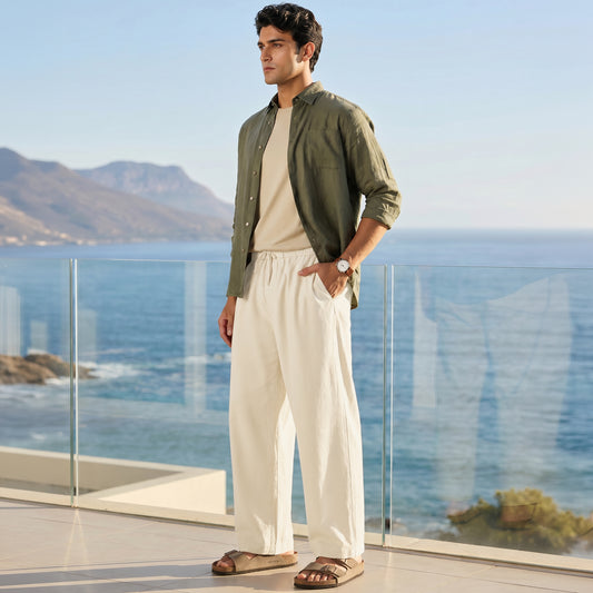 Relaxed Fit Cotton Easy Pants - Ivory Latte