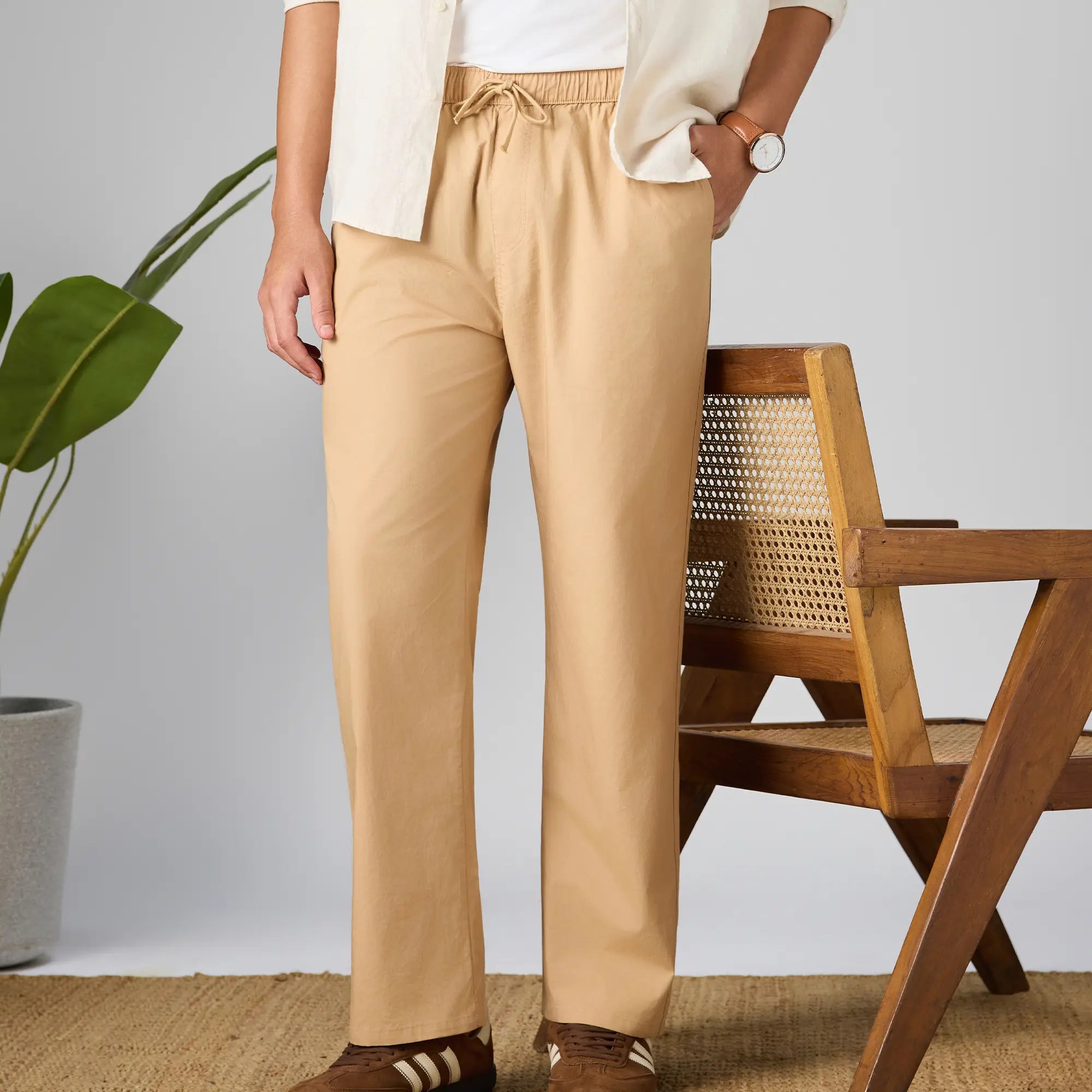 Relaxed Fit Cotton Easy Pants - Dune Brown