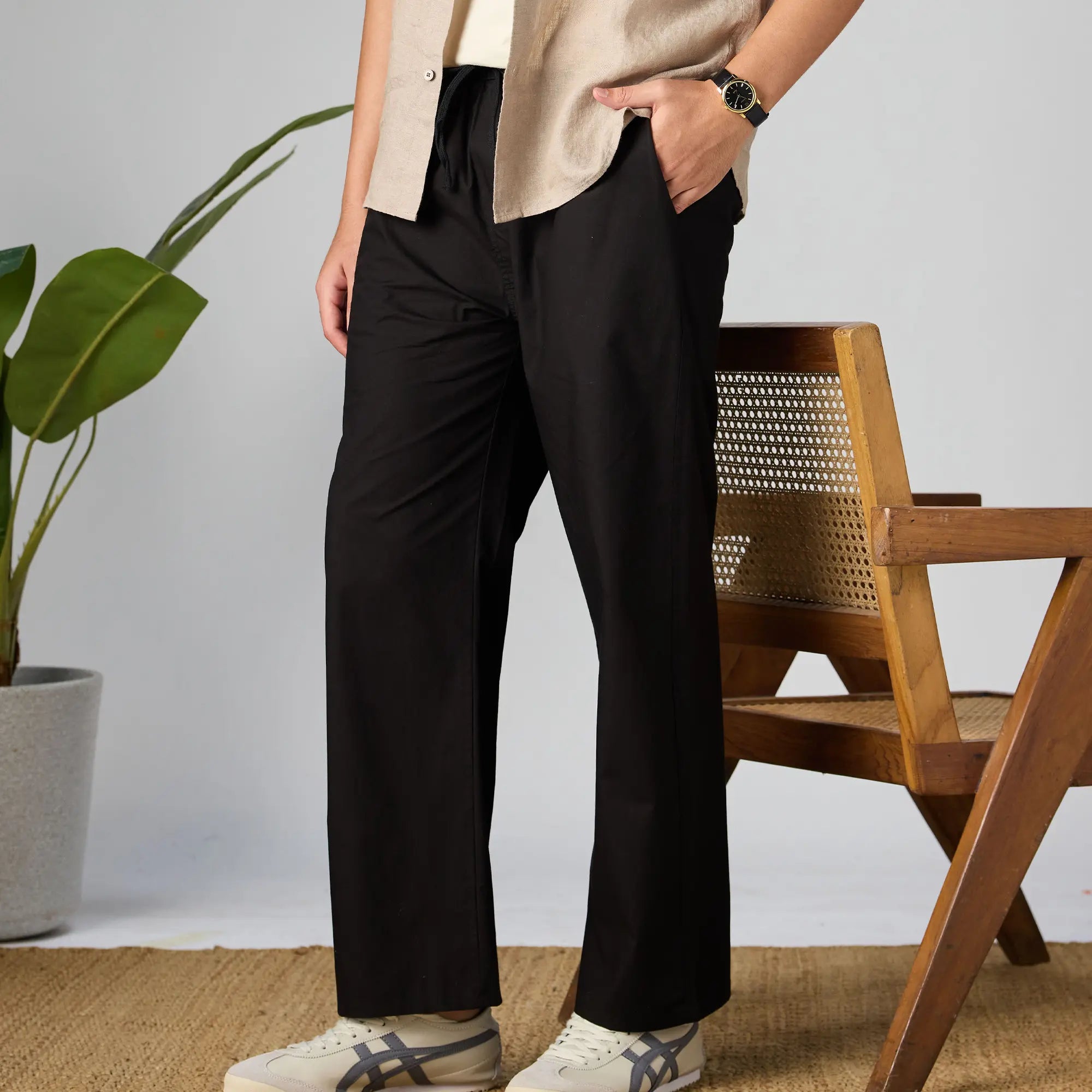 Relaxed Fit Cotton Easy Pants - Pitch Black