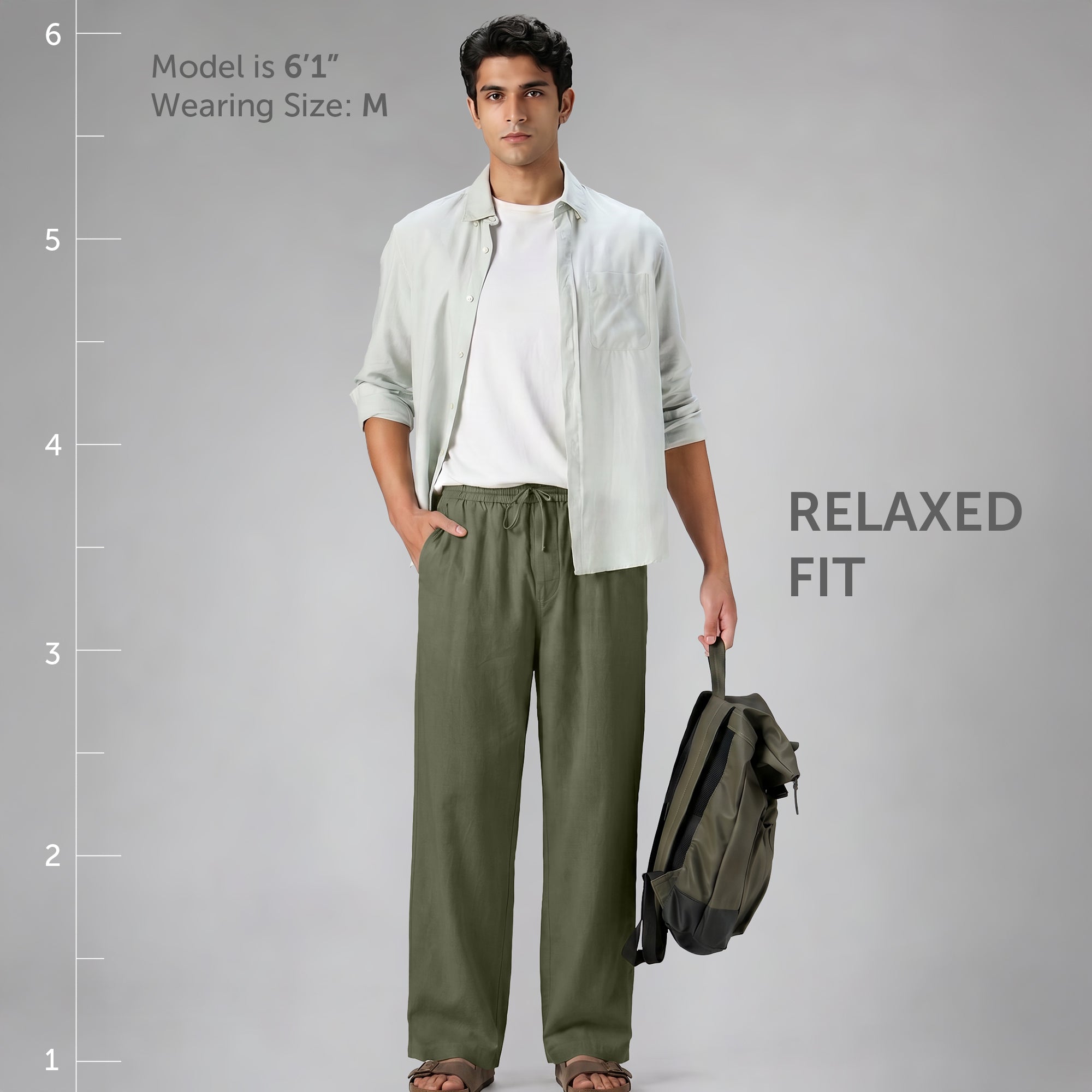 Relaxed Fit Cotton Easy Pants - Olive Green