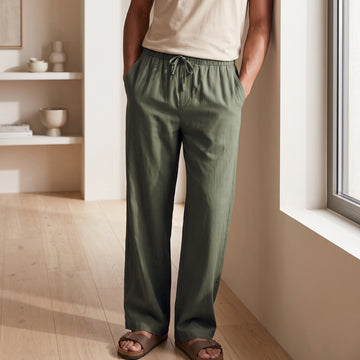 Relaxed Fit Cotton Easy Pants - Olive Green