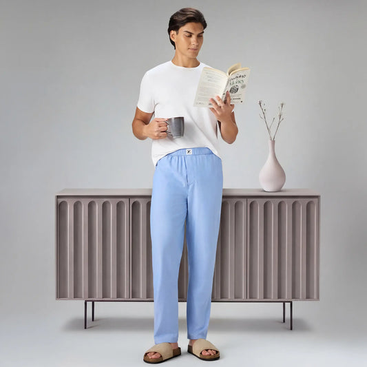 Ultra-Breathable Cotton Chambray Pyjamas - Powder Blue