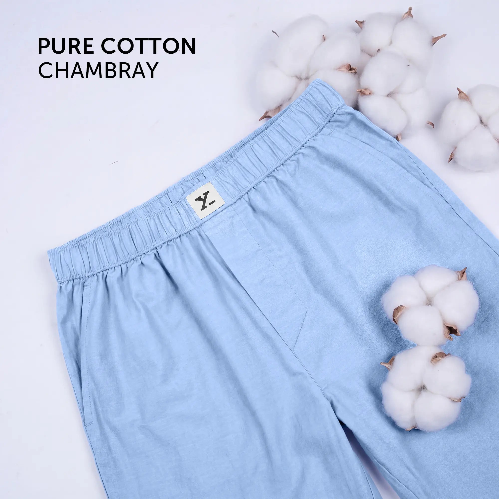 Ultra-Breathable Cotton Chambray Pyjamas - Powder Blue