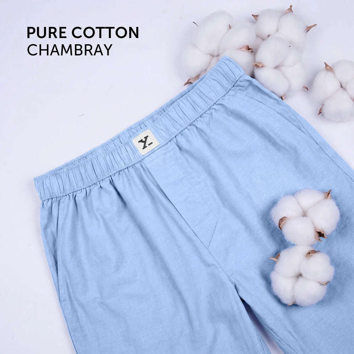 Ultra-Breathable Cotton Chambray Pyjamas - Powder Blue