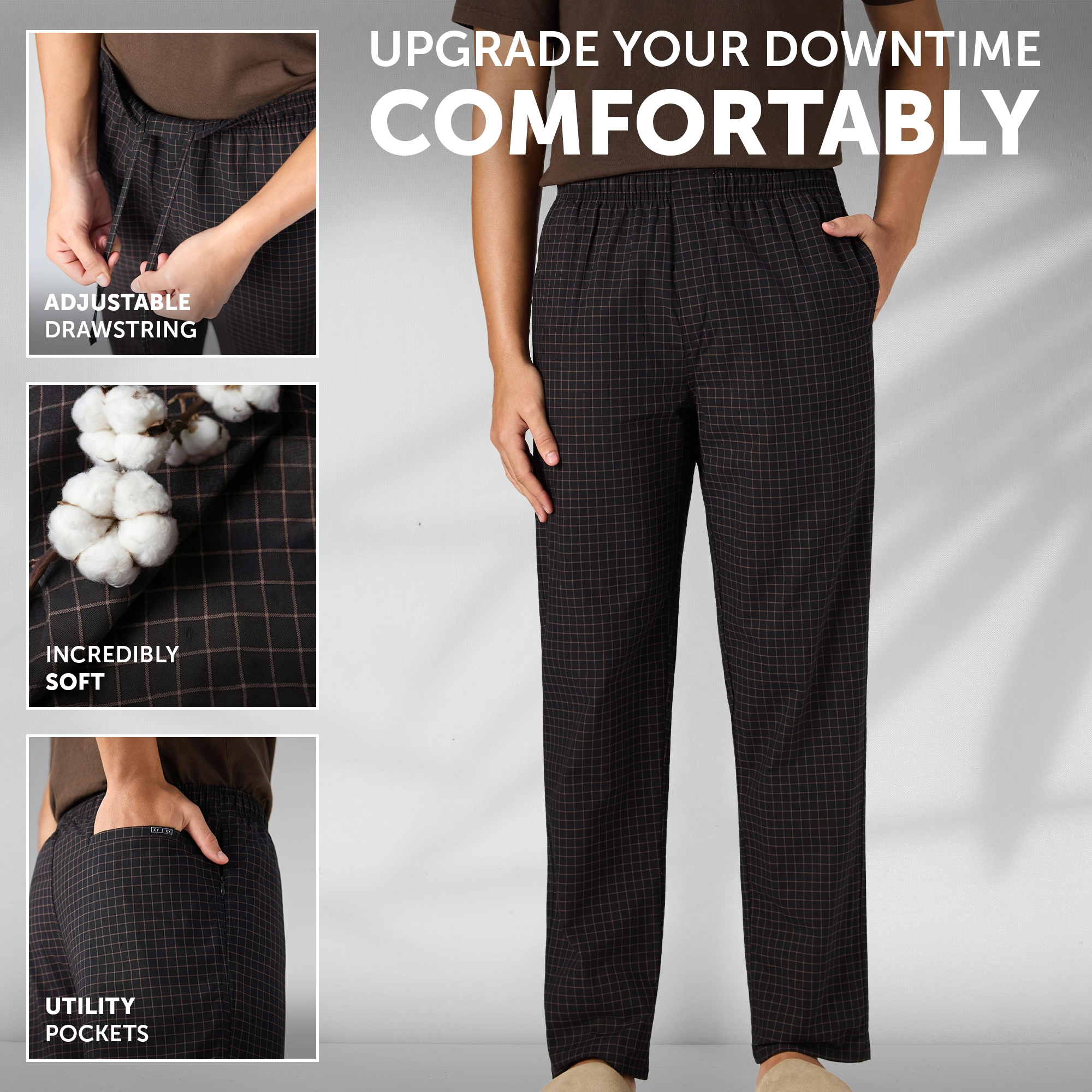 Cotton Printed Pyjamas - Mocha Black