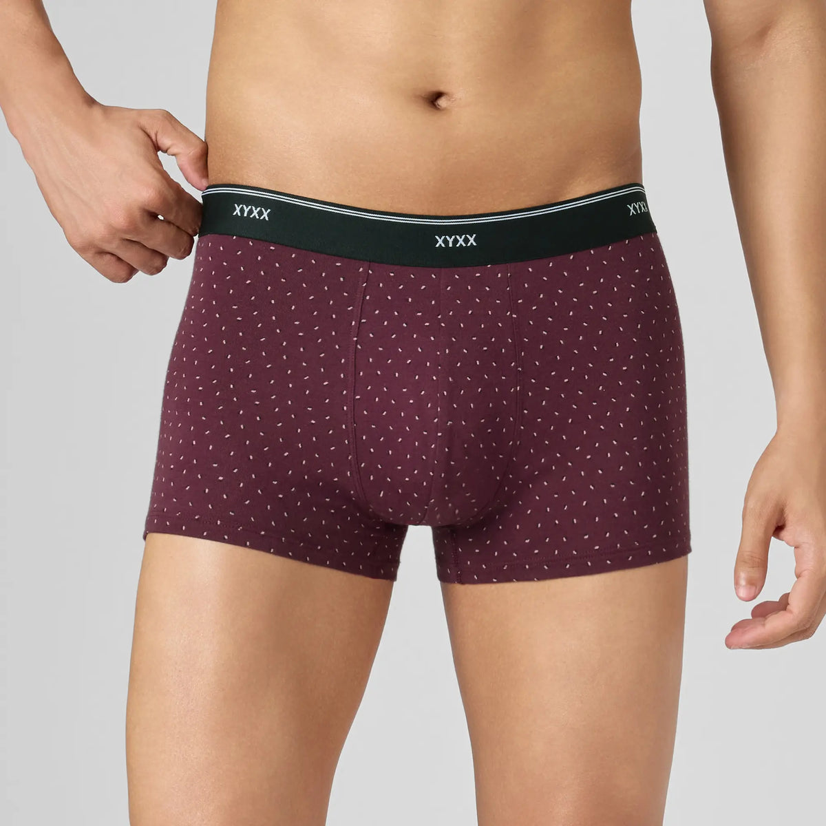 Odour-Free Printed Cotton Trunks - Bordeaux Red