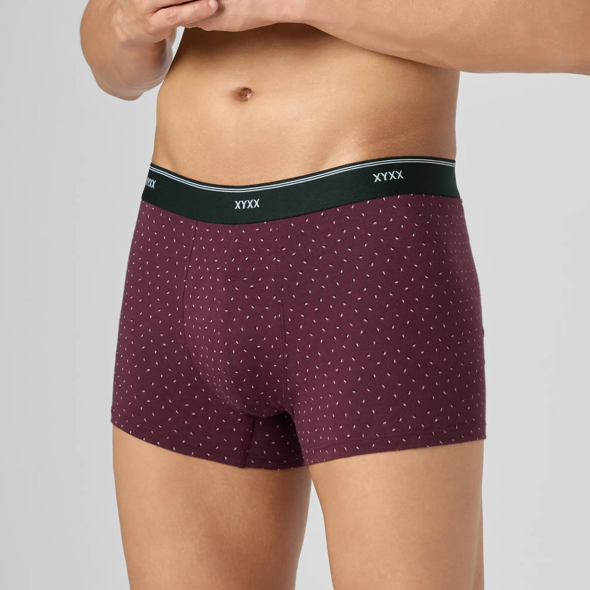 Odour-Free Printed Cotton Trunks - Bordeaux Red