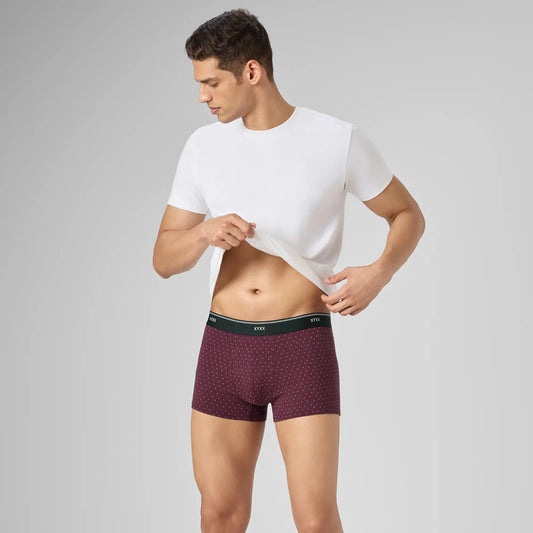 Odour-Free Printed Cotton Trunks - Bordeaux Red