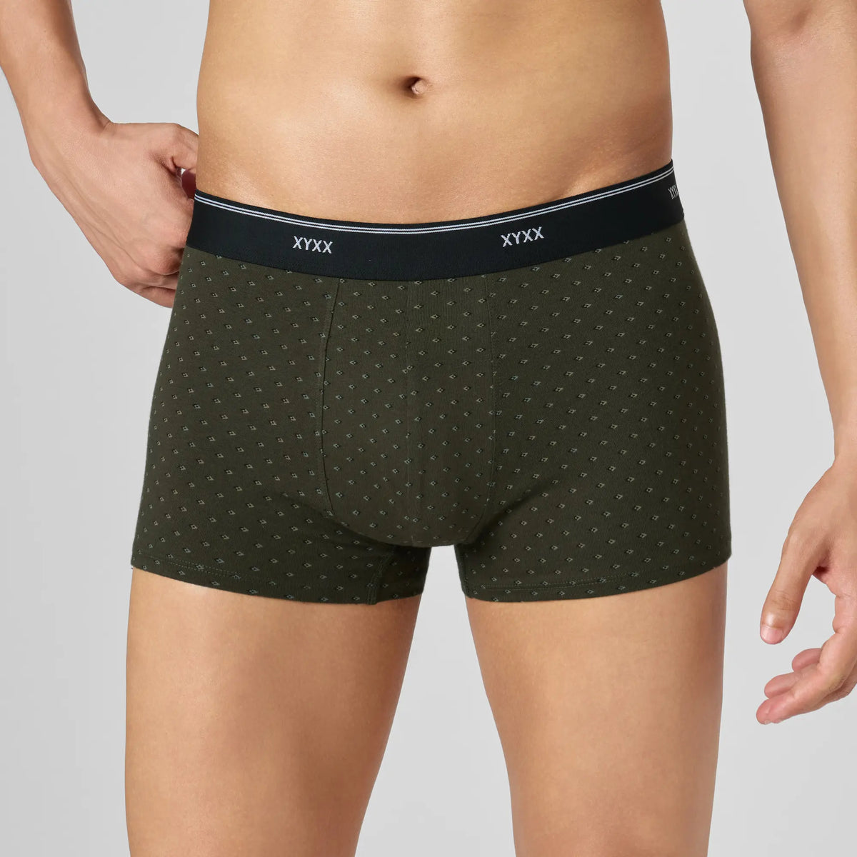 Odour-Free Printed Cotton Trunks - Olive Green