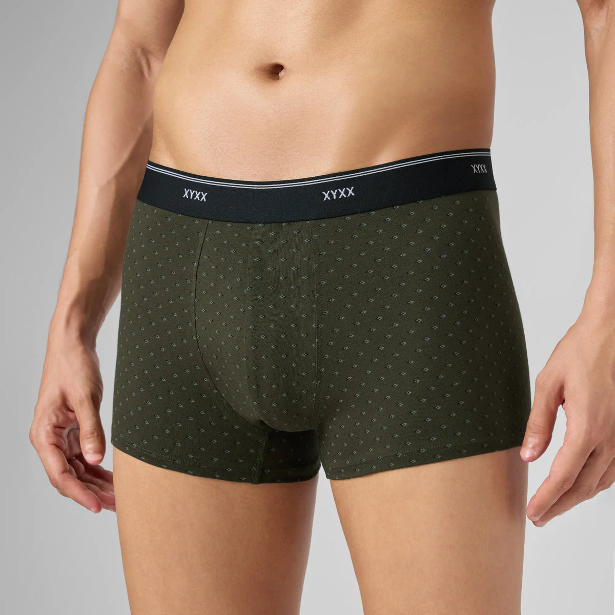 Odour-Free Printed Cotton Trunks - Olive Green