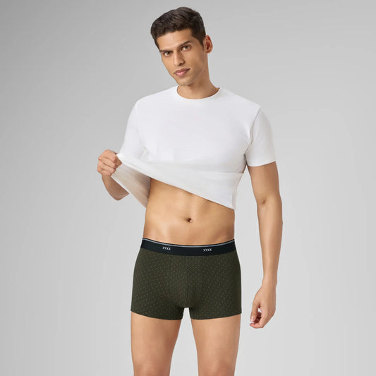 Odour-Free Printed Cotton Trunks - Olive Green