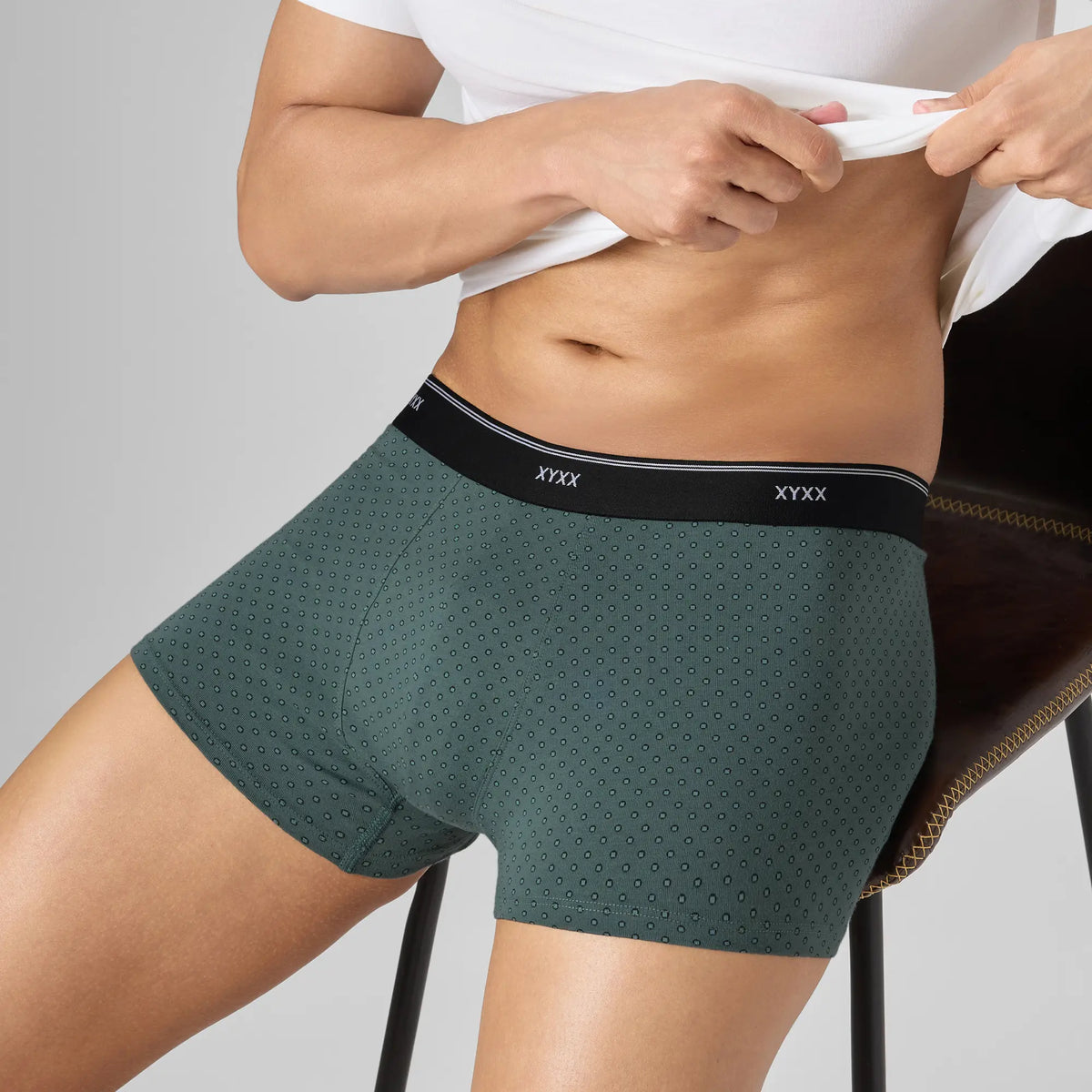 Odour-Free Printed Cotton Trunks - Muted Teal Green