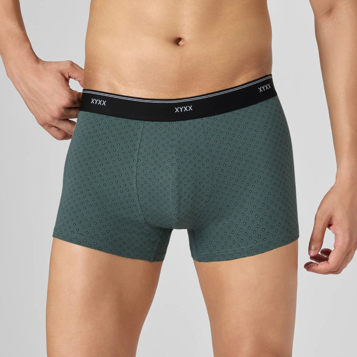 Odour-Free Printed Cotton Trunks - Muted Teal Green