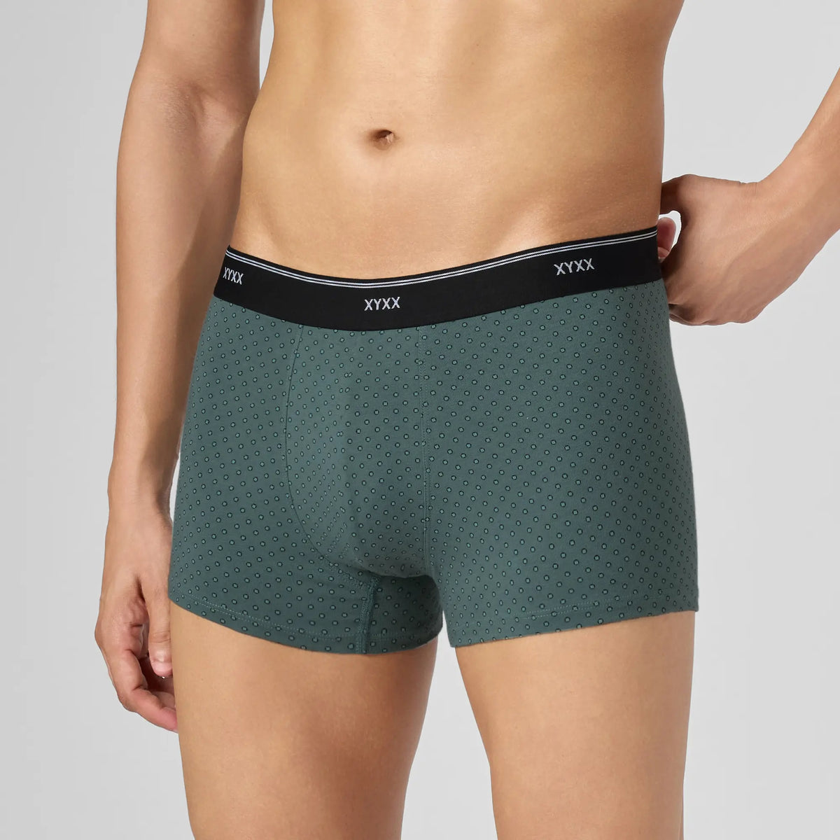 Odour-Free Printed Cotton Trunks - Muted Teal Green