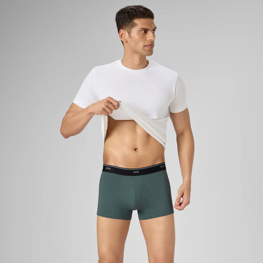 Odour-Free Printed Cotton Trunks - Muted Teal Green
