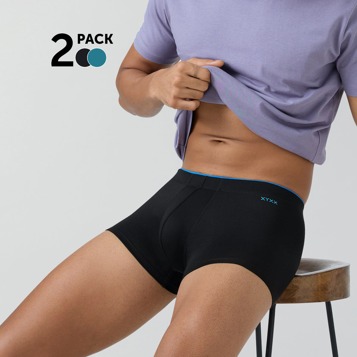 Uno Cotton Trunks Pack of 2 (Black Knight/Ocean Blue)