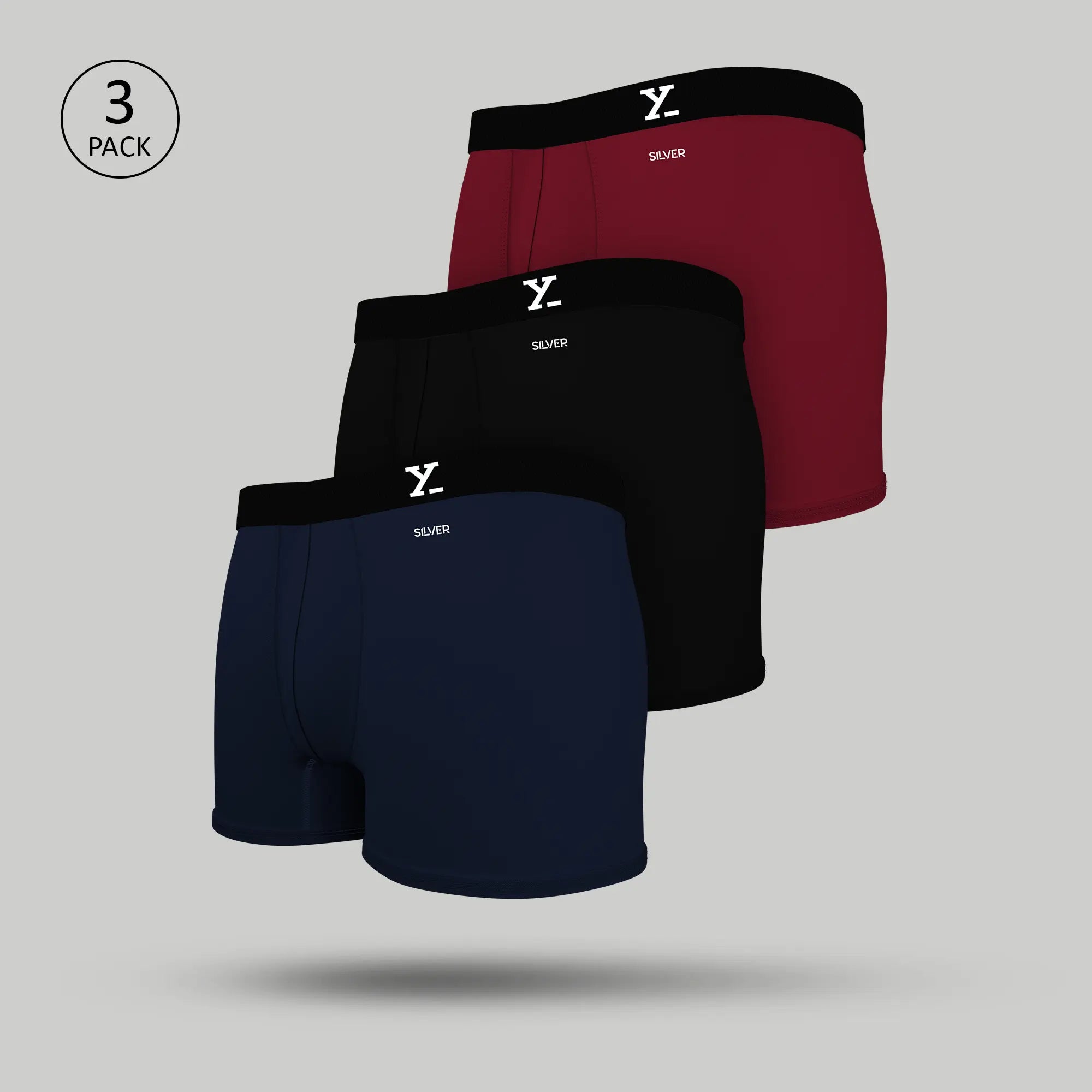 Aero Silver Cotton Trunks Pack of 3