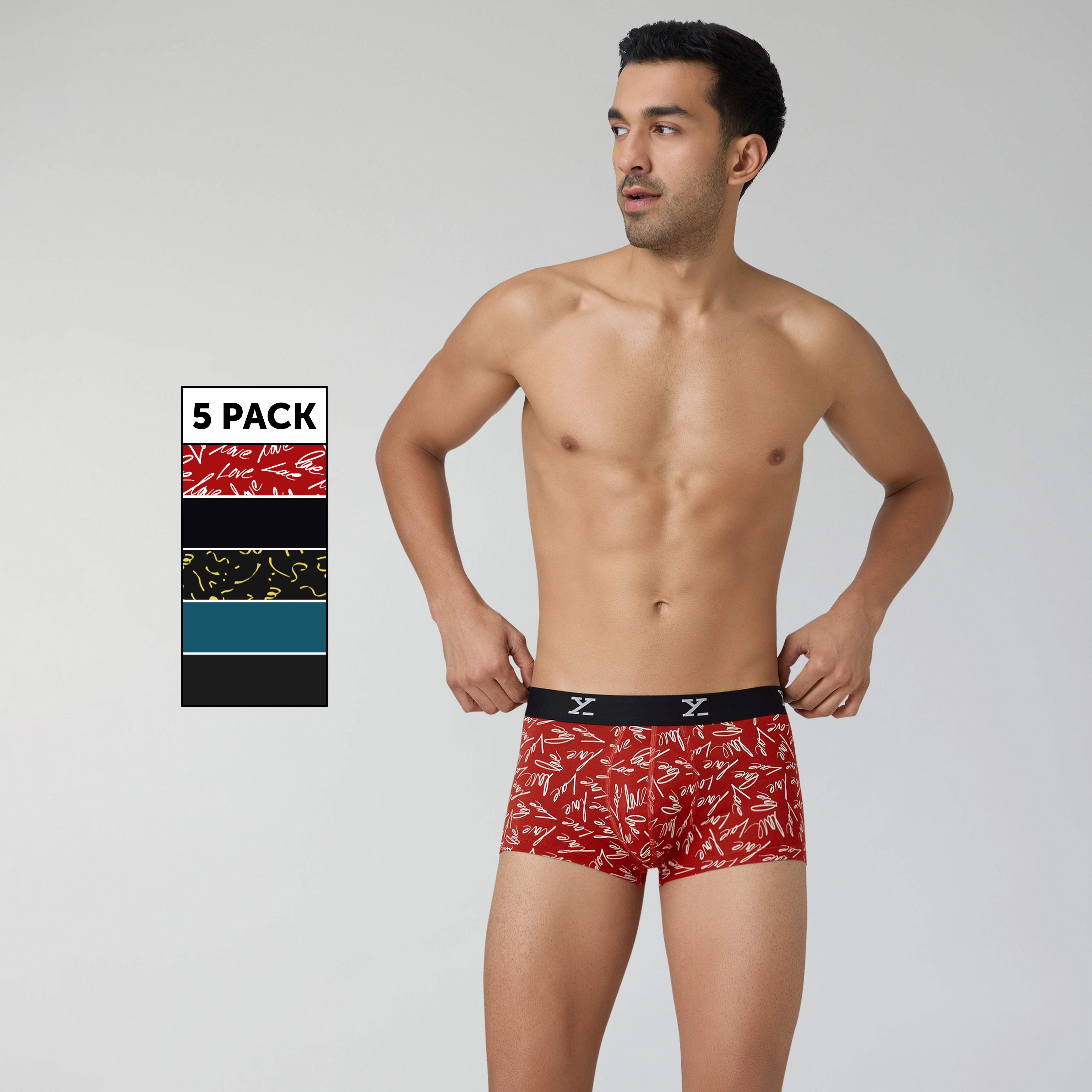 Aero Traq Rave Cotton Trunks Black Red Green (Pack of 5)