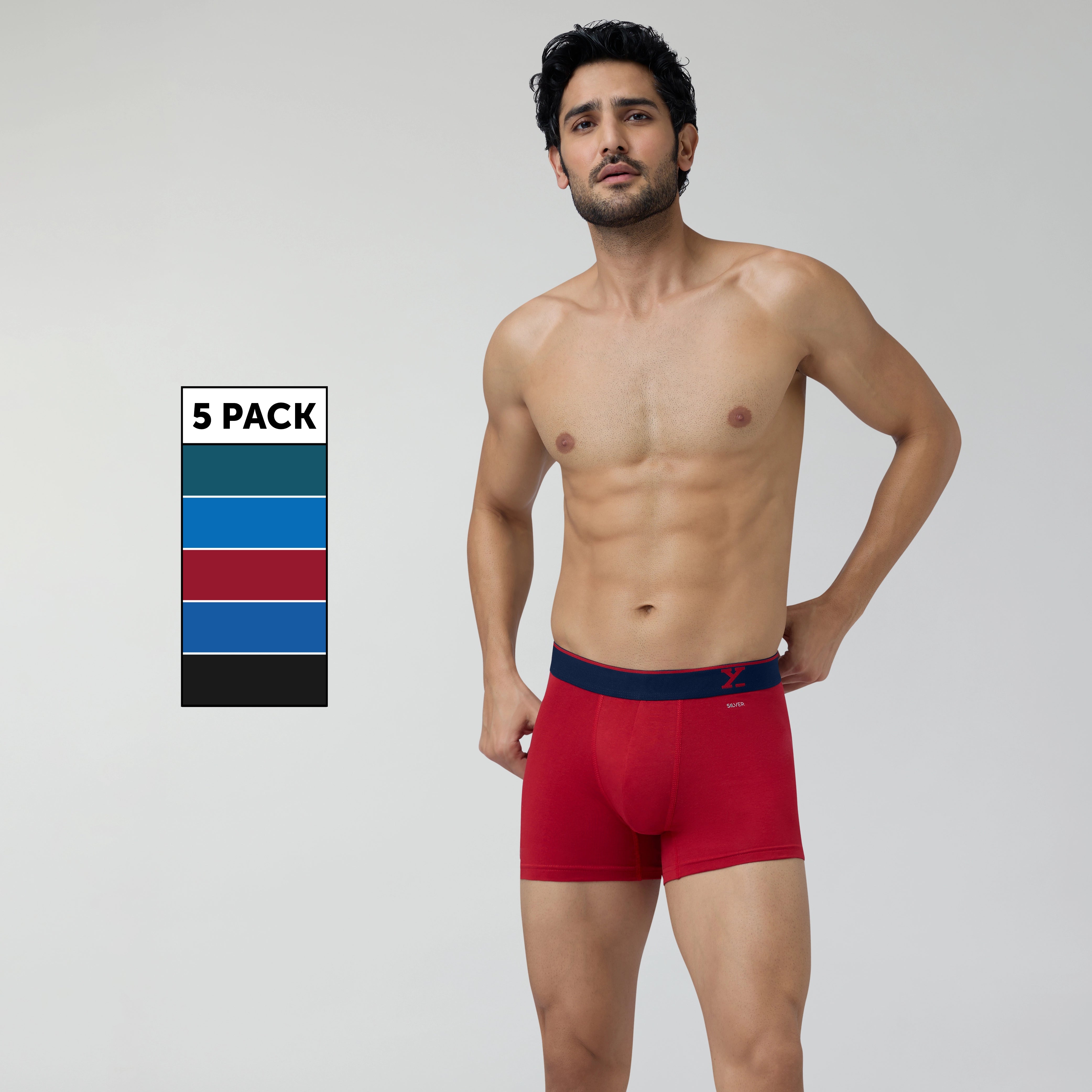 Aero Traq Pace Cotton Trunks Black Green Red Blue (Pack of 5)