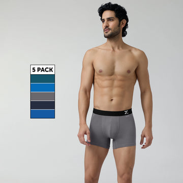 Aero Traq Cotton Trunks Grey Blue Green (Pack of 5)