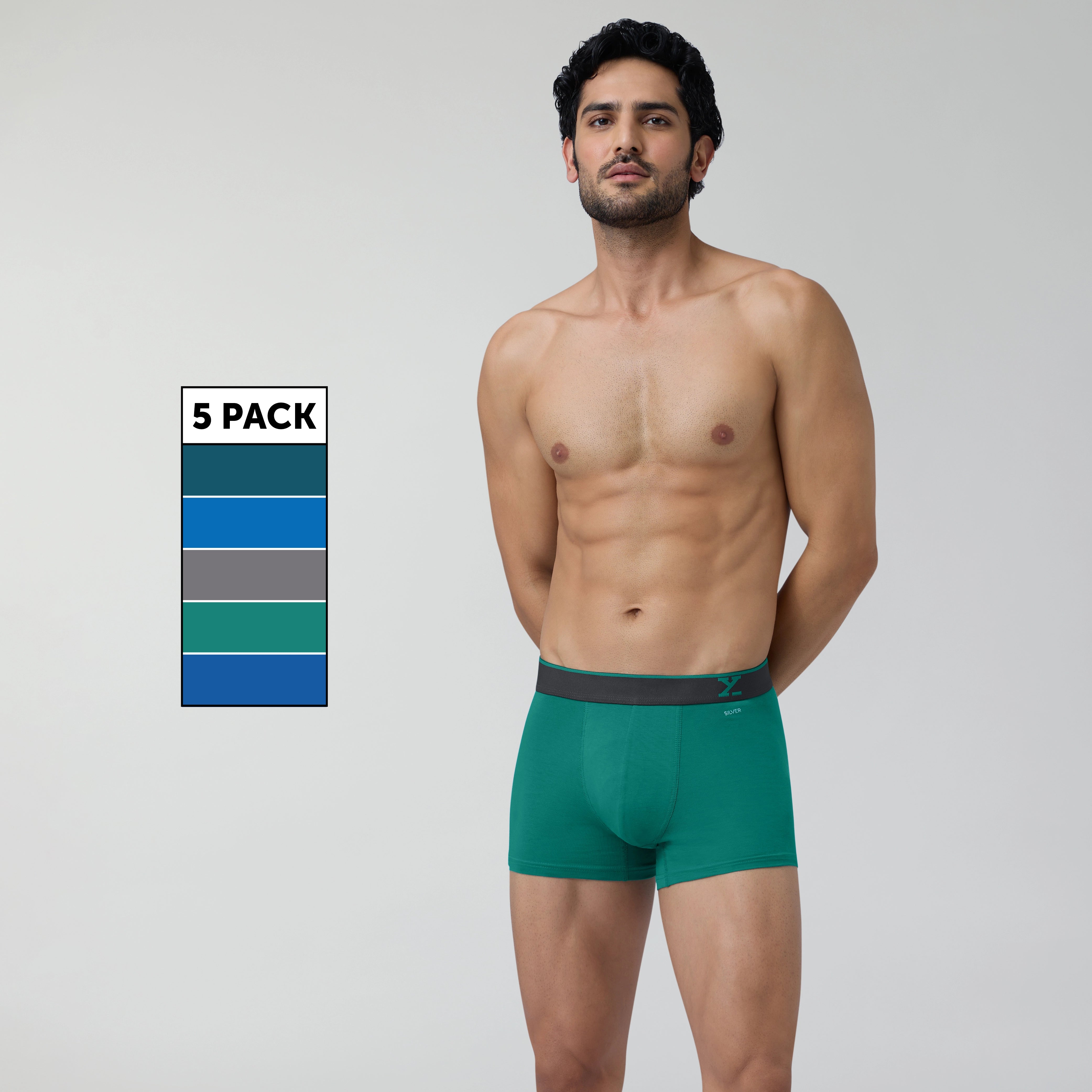 Aero Traq Cotton Trunks Green Grey Blue (Pack of 5)