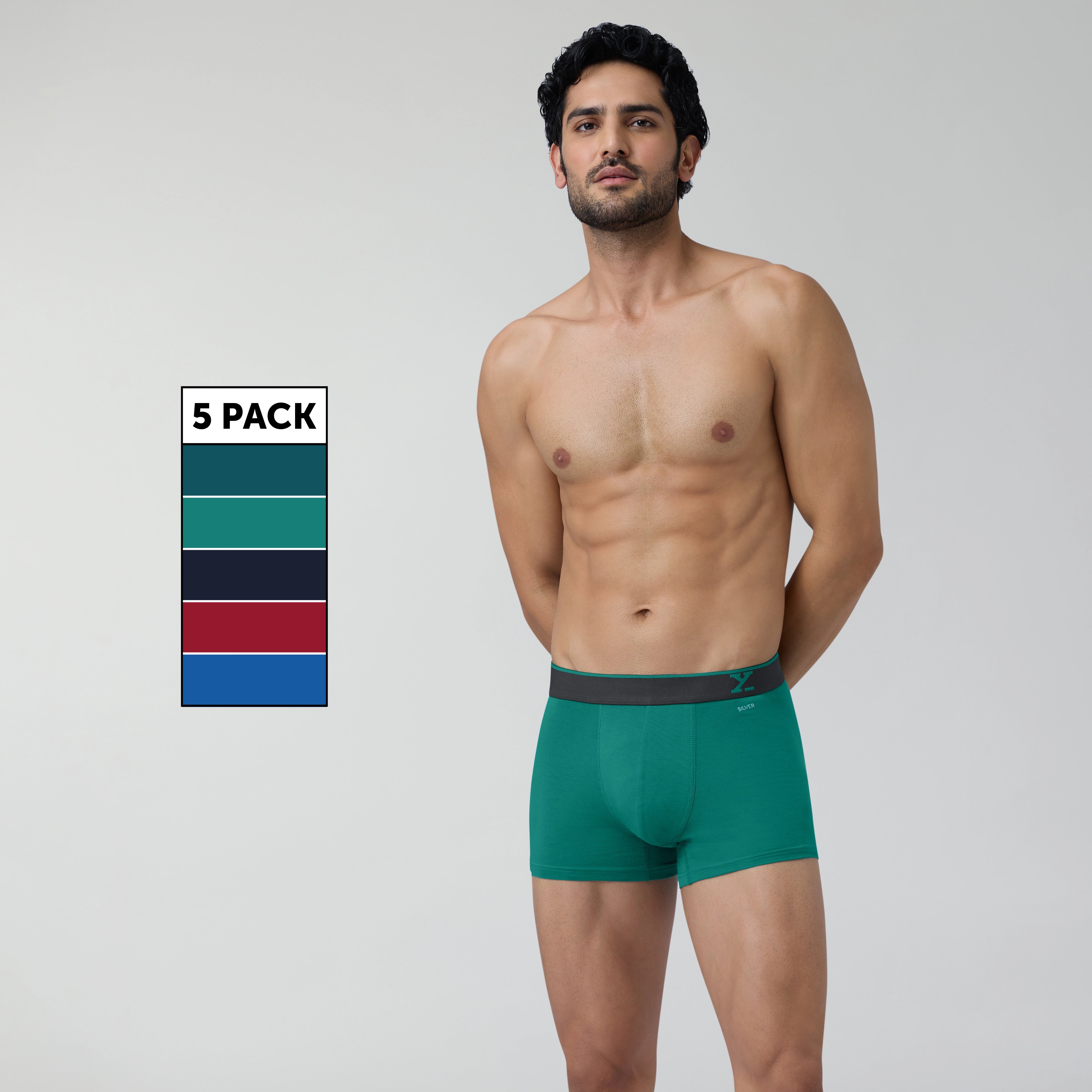 Aero Traq Cotton Trunks Green Grey Blue (Pack of 5)