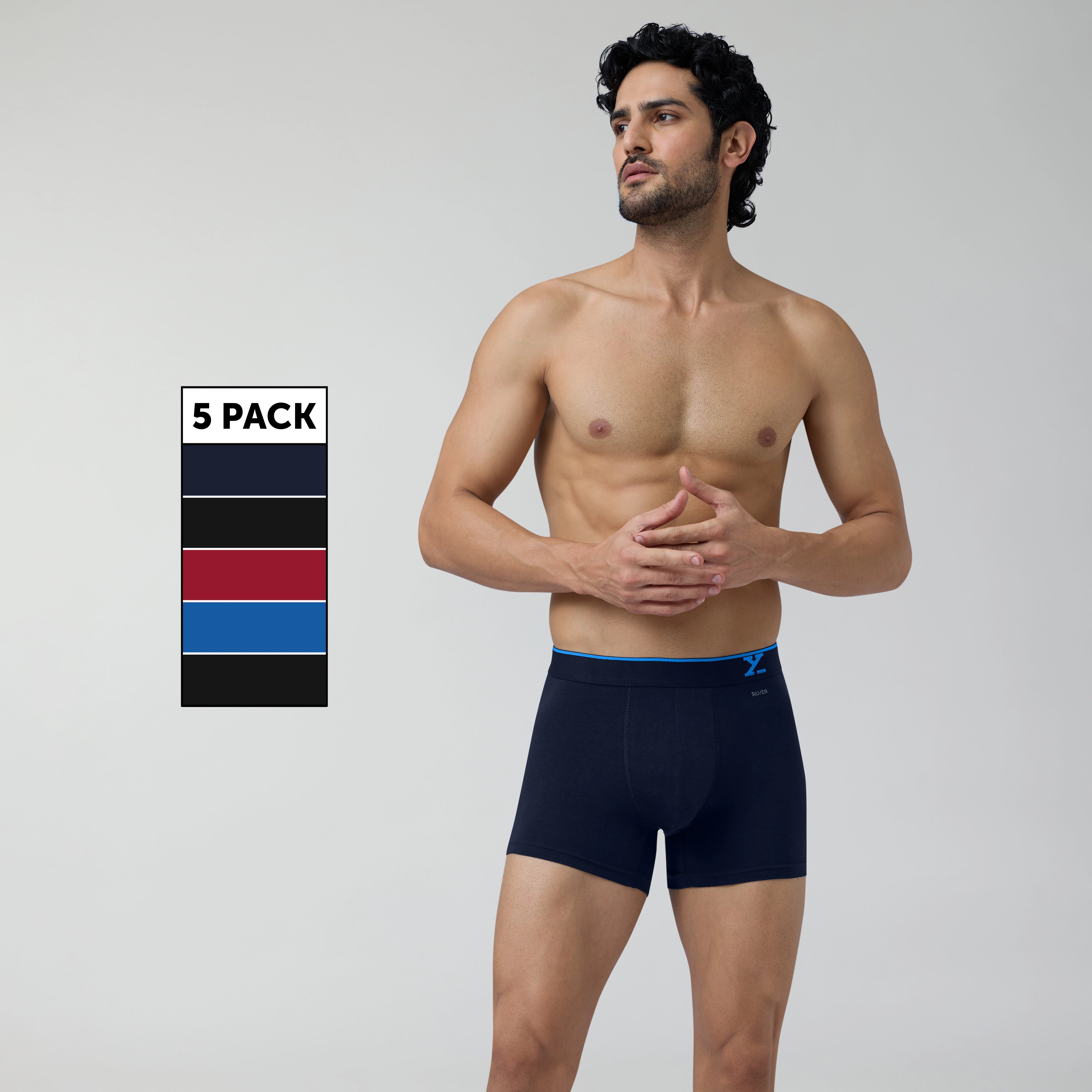 Aero Traq Cotton Trunks Black Grey Blue (Pack of 5)