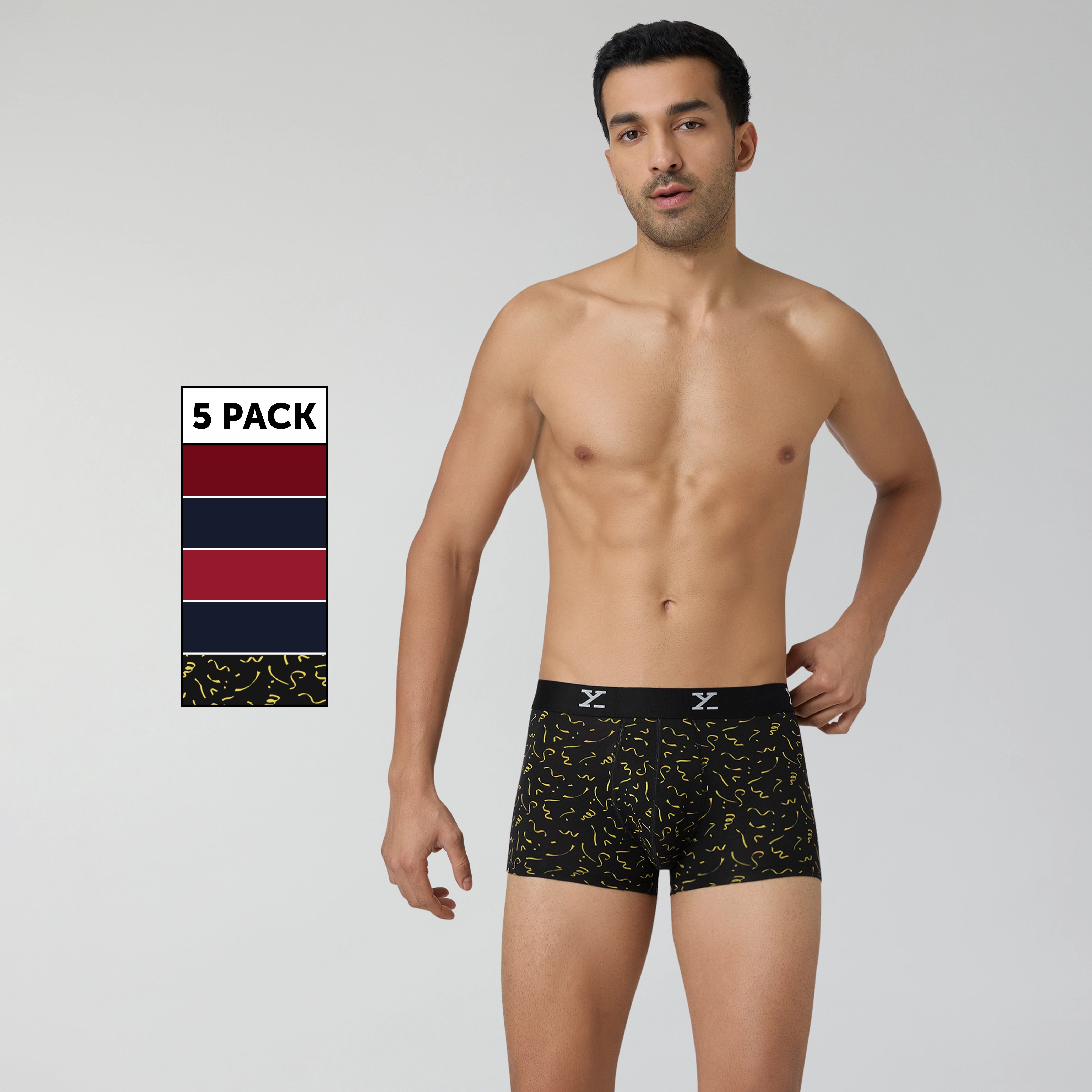 Traq Aero Confetti Black Cotton Trunks (Pack of 5)