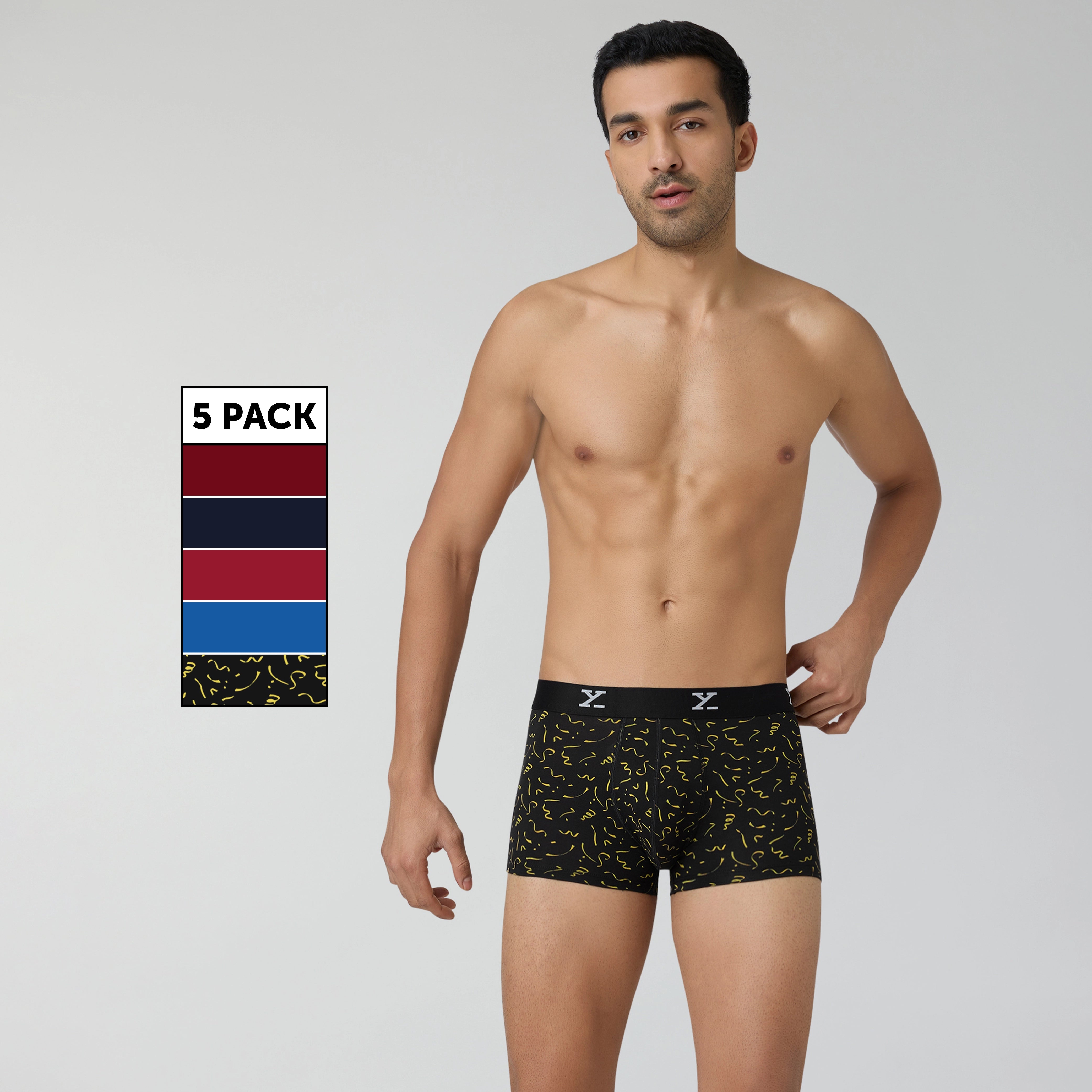 Aero Traq Rave Cotton Trunks Blue Burgundy Grey Confetti Black (Pack of 5)