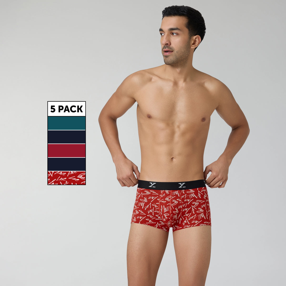 Aero Traq Rave Cotton Trunks Blue Green Grey Lovestruck Red(Pack of 5)