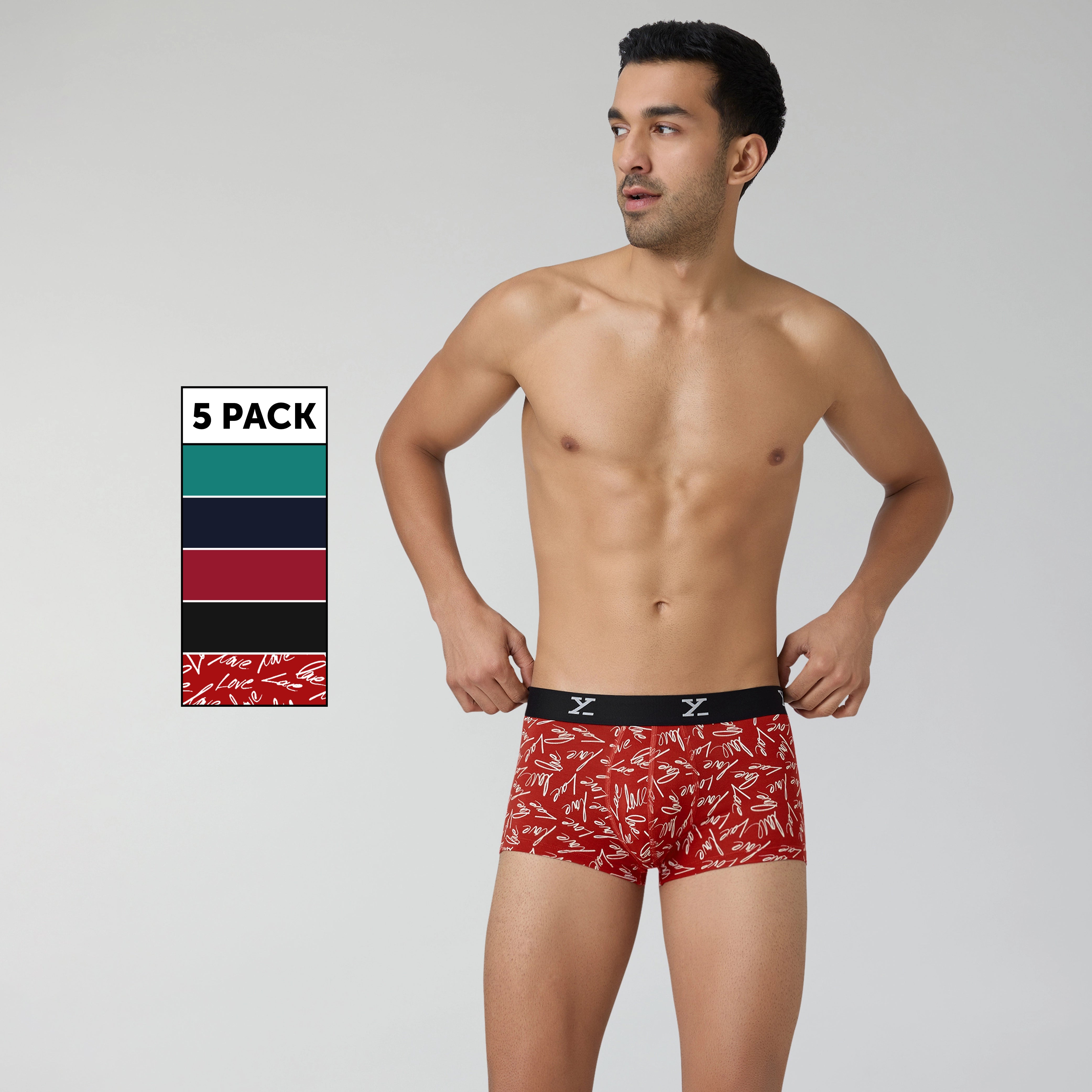 Aero Traq Pace Rave Cotton Trunks Black Blue Green Grey Lovestruck Red(Pack of 5)