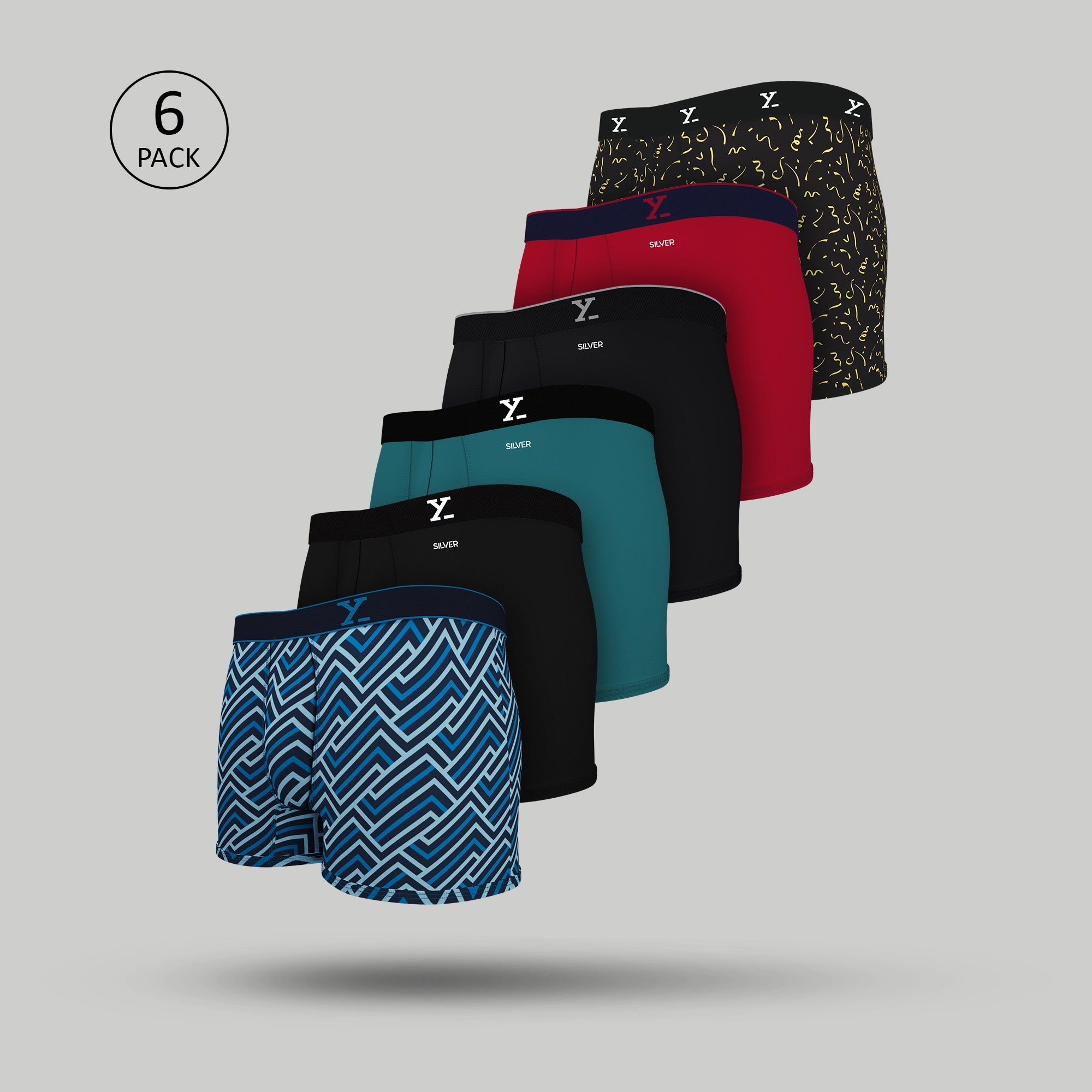 Parallax Aero Traq Cotton Trunks Blue Confetti Black (Pack of 6)