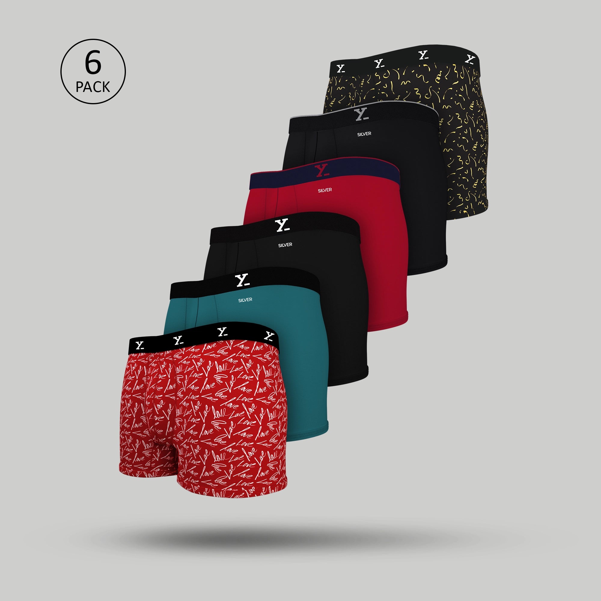 Aero Traq Cotton Trunks Blue Black Lovestruck Confetti (Pack of 6)