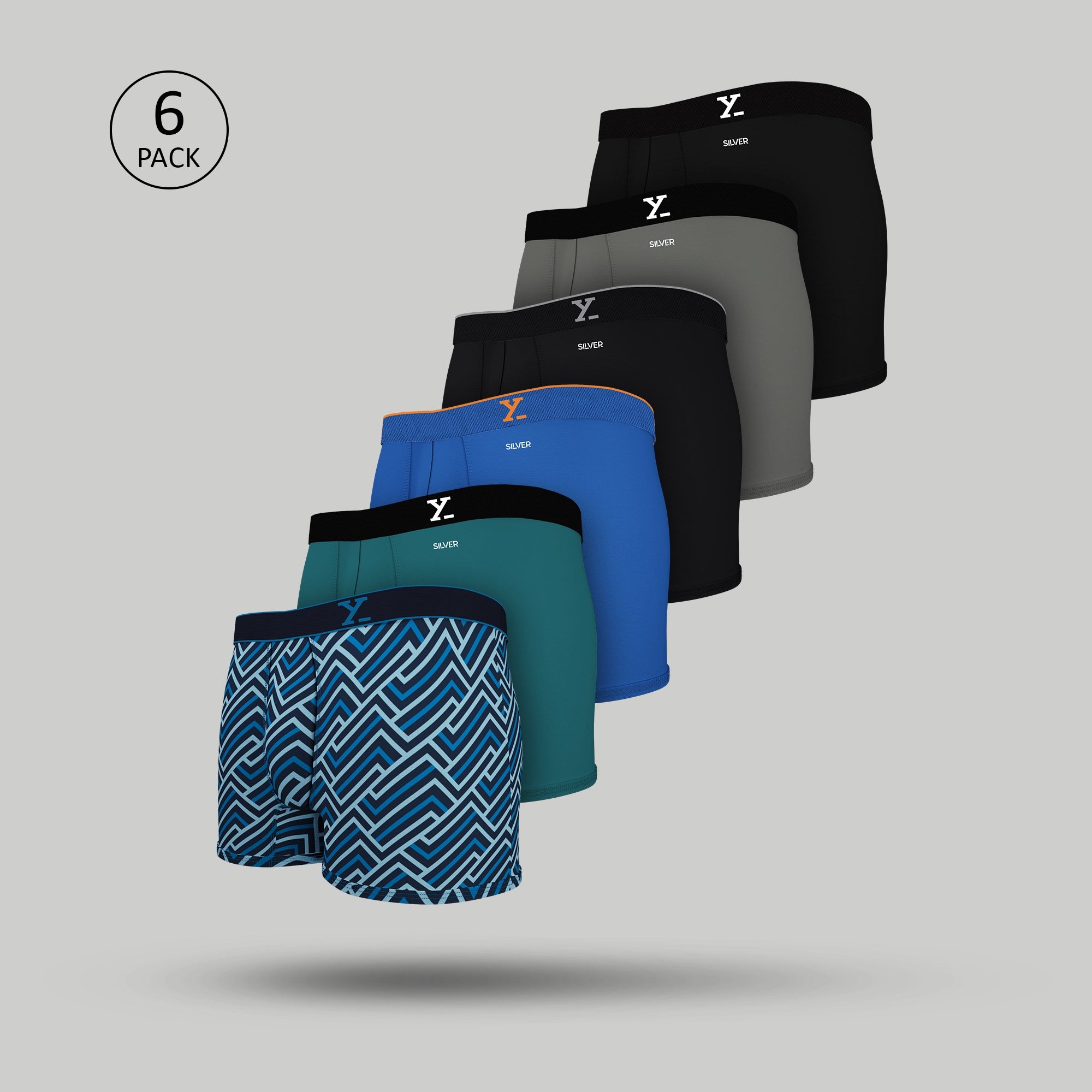 Parallax Aero Traq Cotton Trunks Blue Black (Pack of 6)