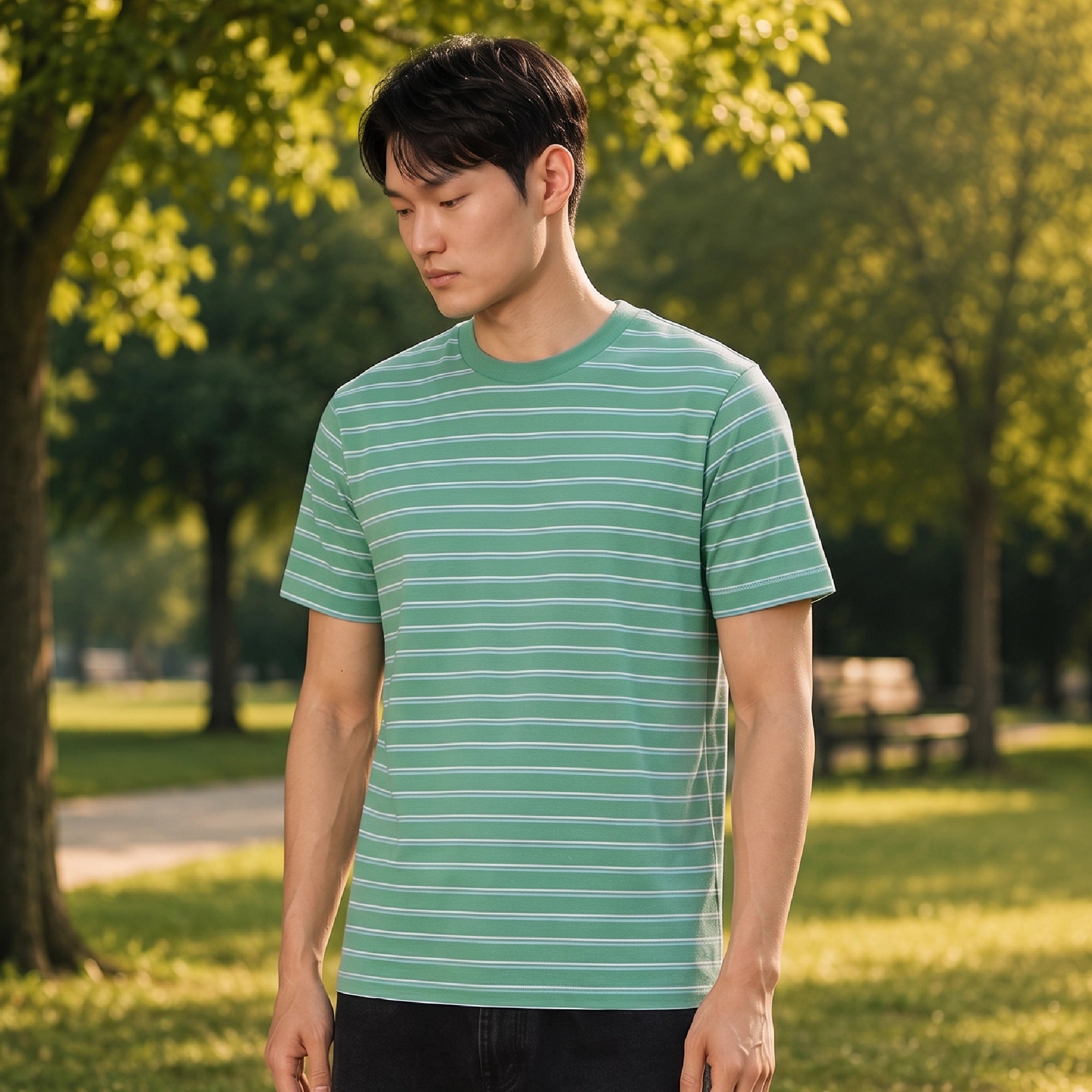Stripe Cotton Crewneck T-shirt - Irish Green