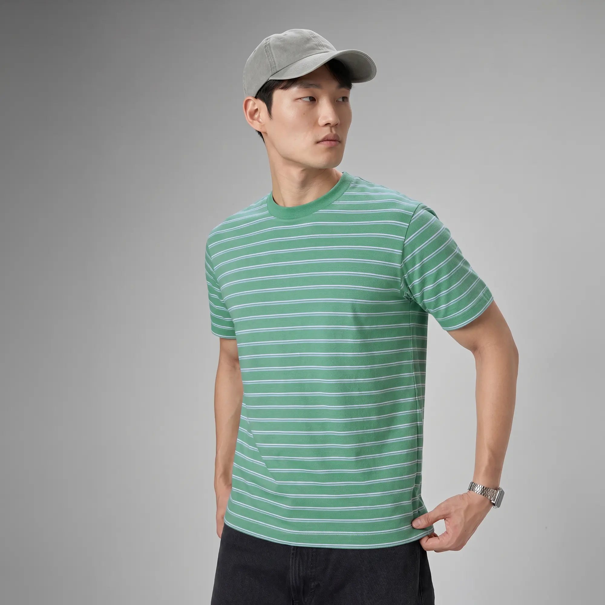 Stripe Cotton Crewneck T-shirt - Irish Green