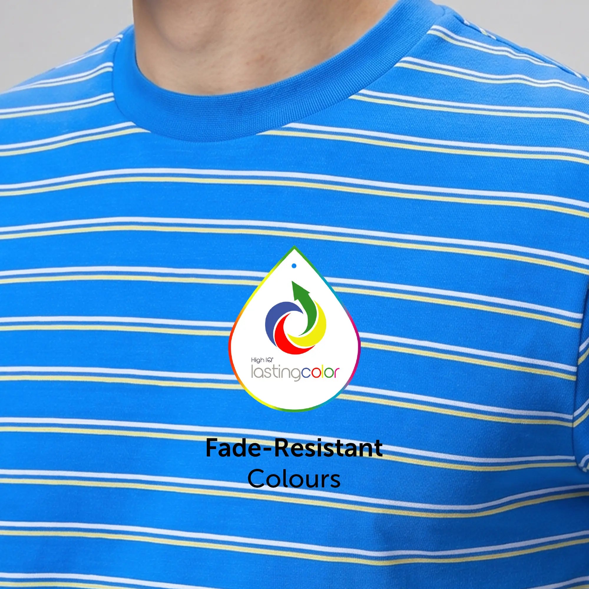 Stripe Cotton Crewneck T-shirt - Pacific Blue