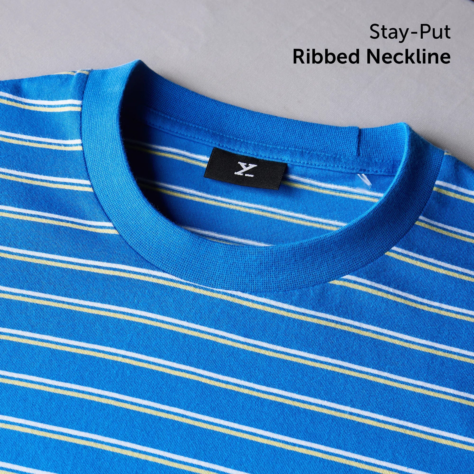 Stripe Cotton Crewneck T-shirt - Pacific Blue