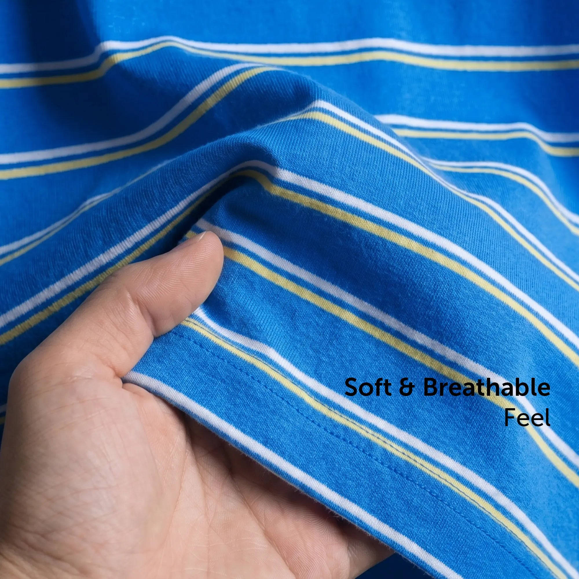 Stripe Cotton Crewneck T-shirt - Pacific Blue