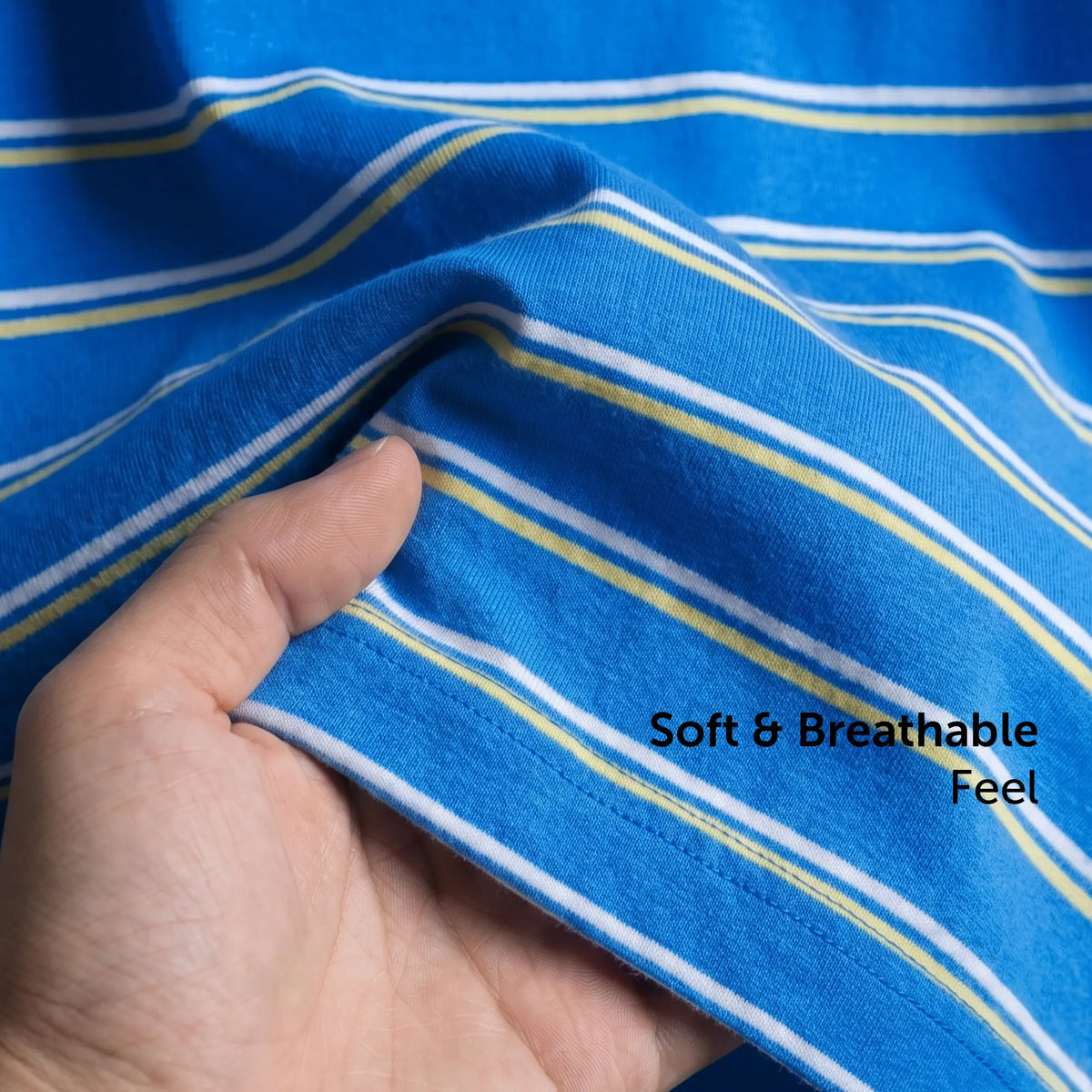 Stripe Cotton Crewneck T-shirt - Pacific Blue